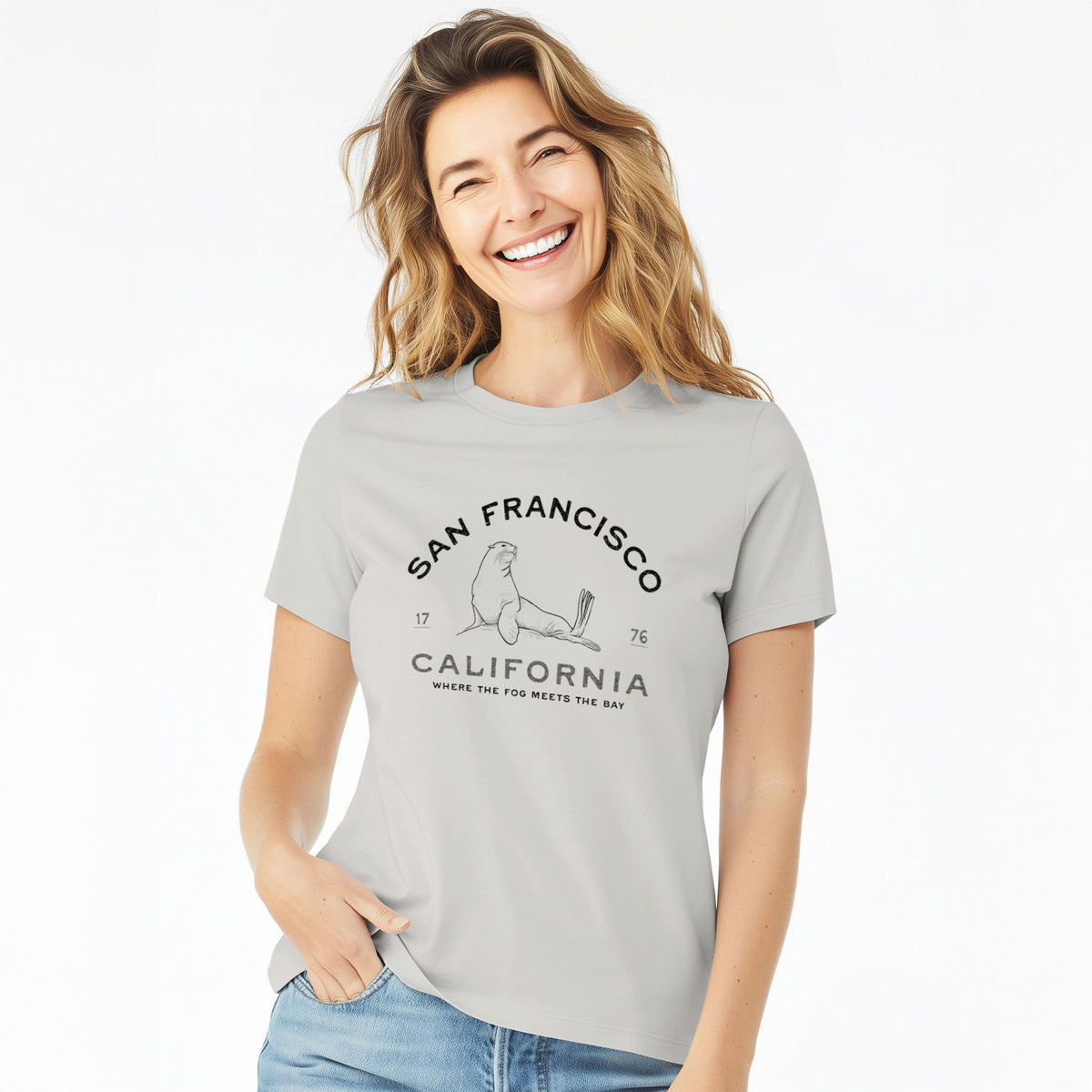 San Francisco California - Sea Lion - Women's Lightweight Relaxed Fit 100% Cotton Crewneck