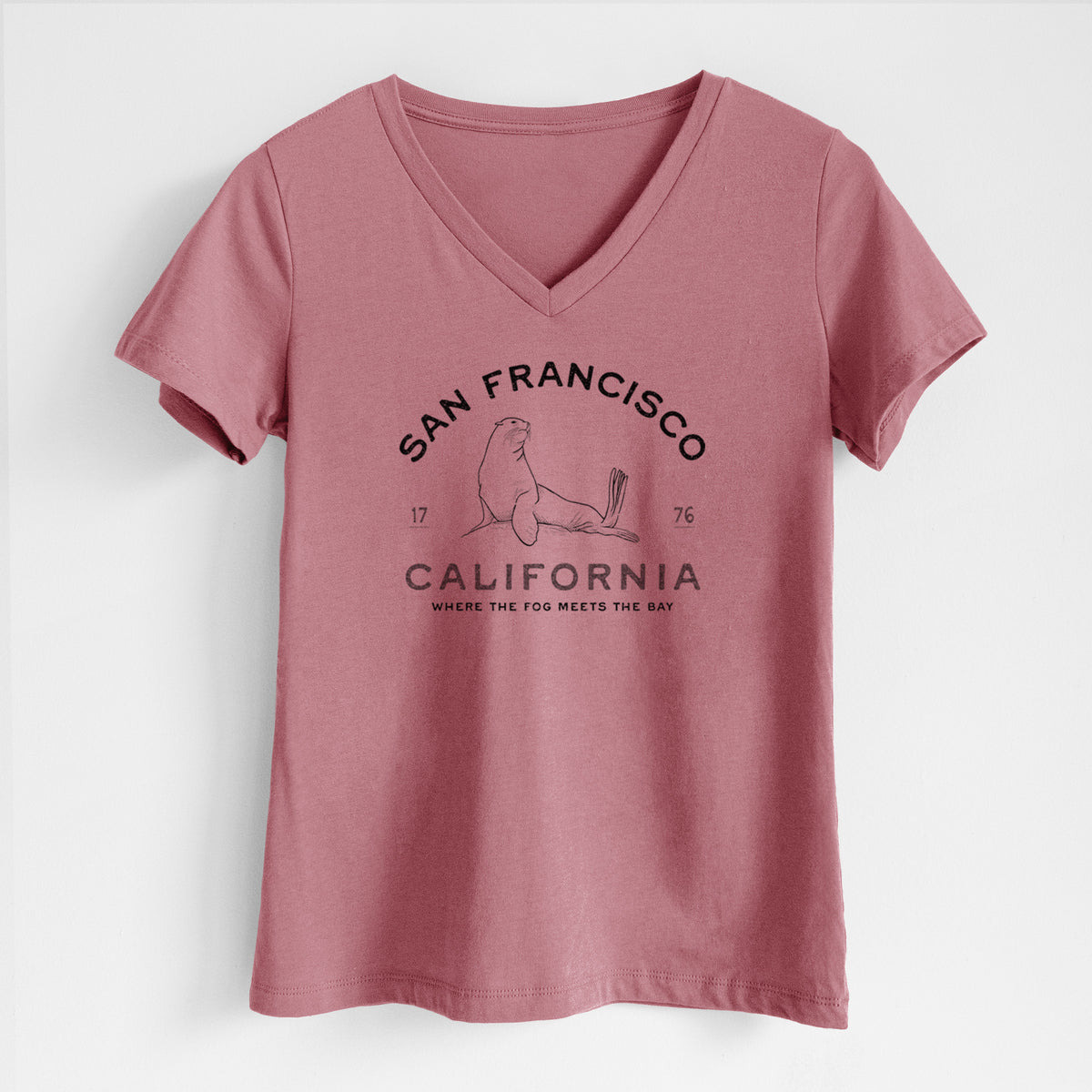 San Francisco California - Sea Lion - Women's Lightweight Relaxed Fit 100% Cotton V-neck