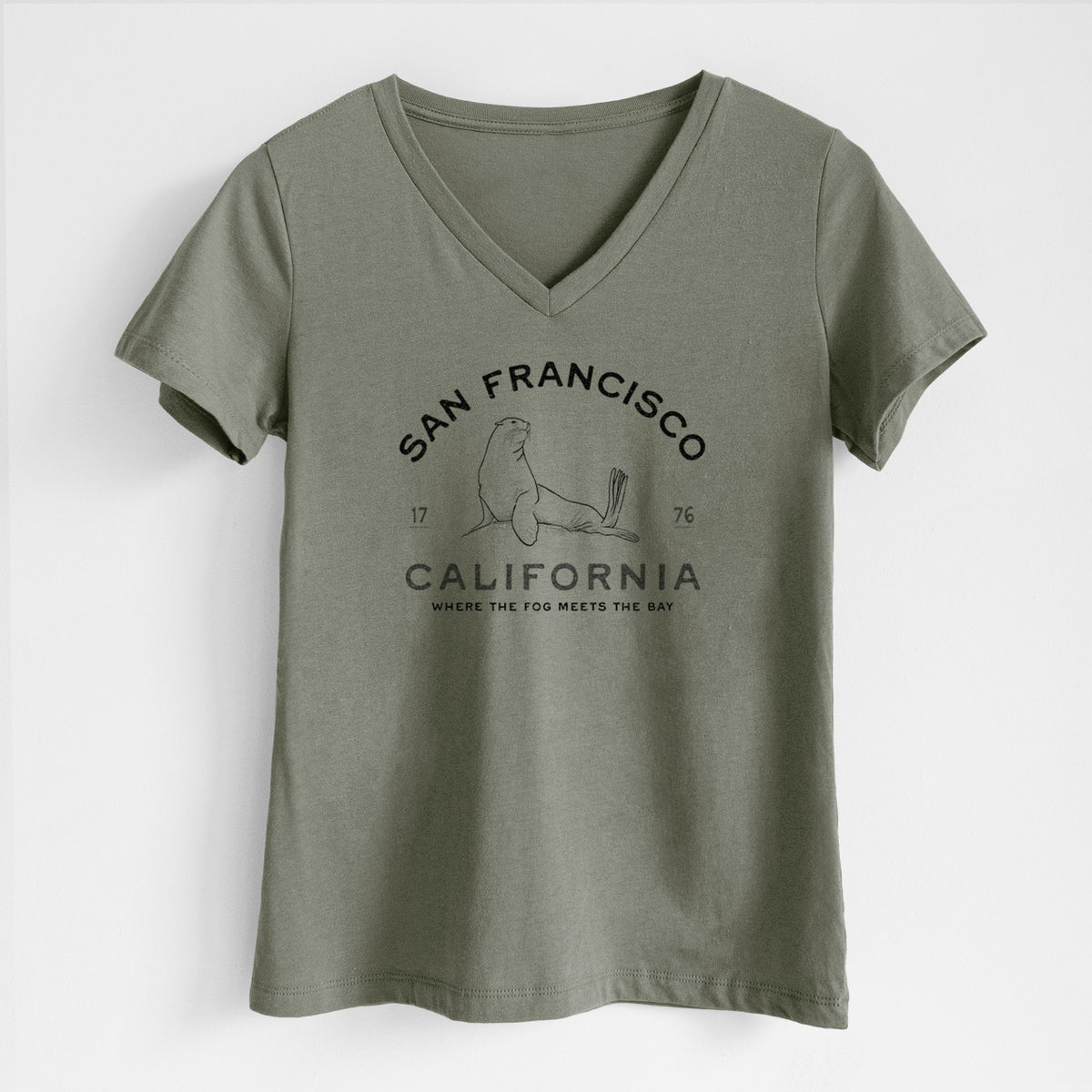San Francisco California - Sea Lion - Women's Lightweight Relaxed Fit 100% Cotton V-neck