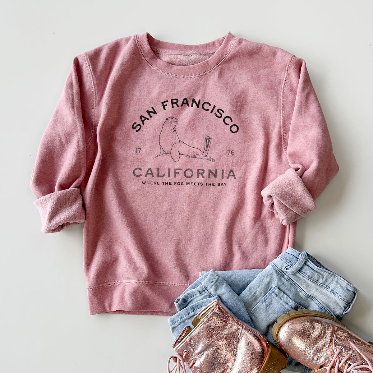 San Francisco California - Sea Lion - Youth Lightweight Crewneck Sweatshirt
