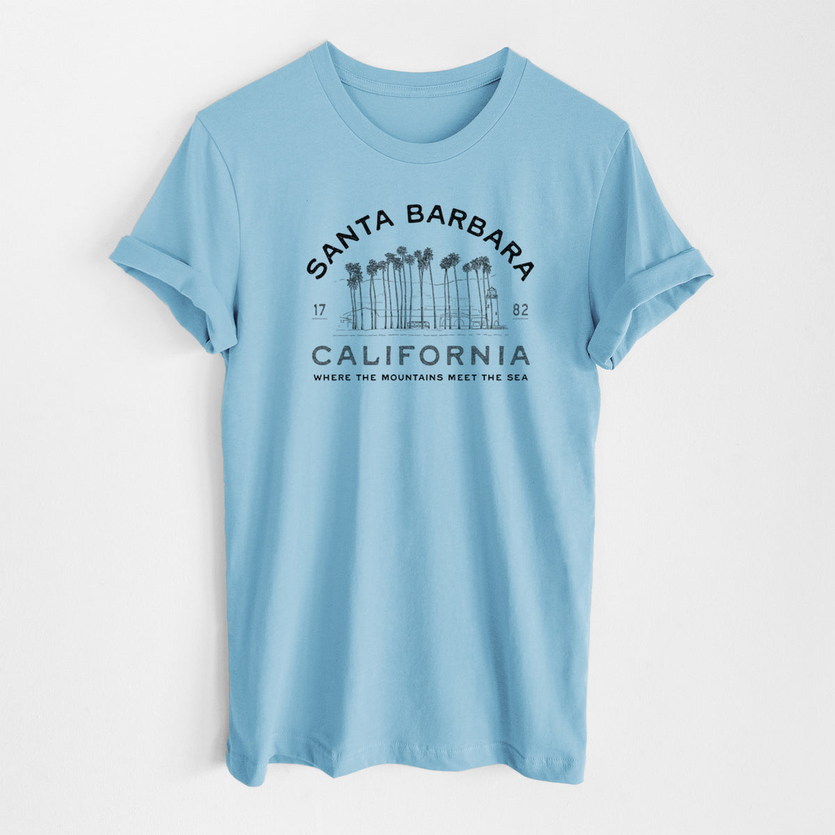 Santa Barbara California - Row of Palms - Lightweight 100% Cotton Unisex Crewneck