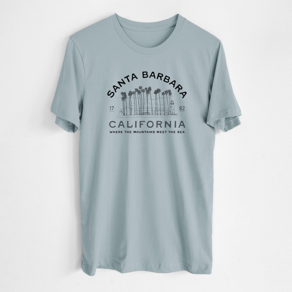 Santa Barbara California - Row of Palms - Lightweight 100% Cotton Unisex Crewneck