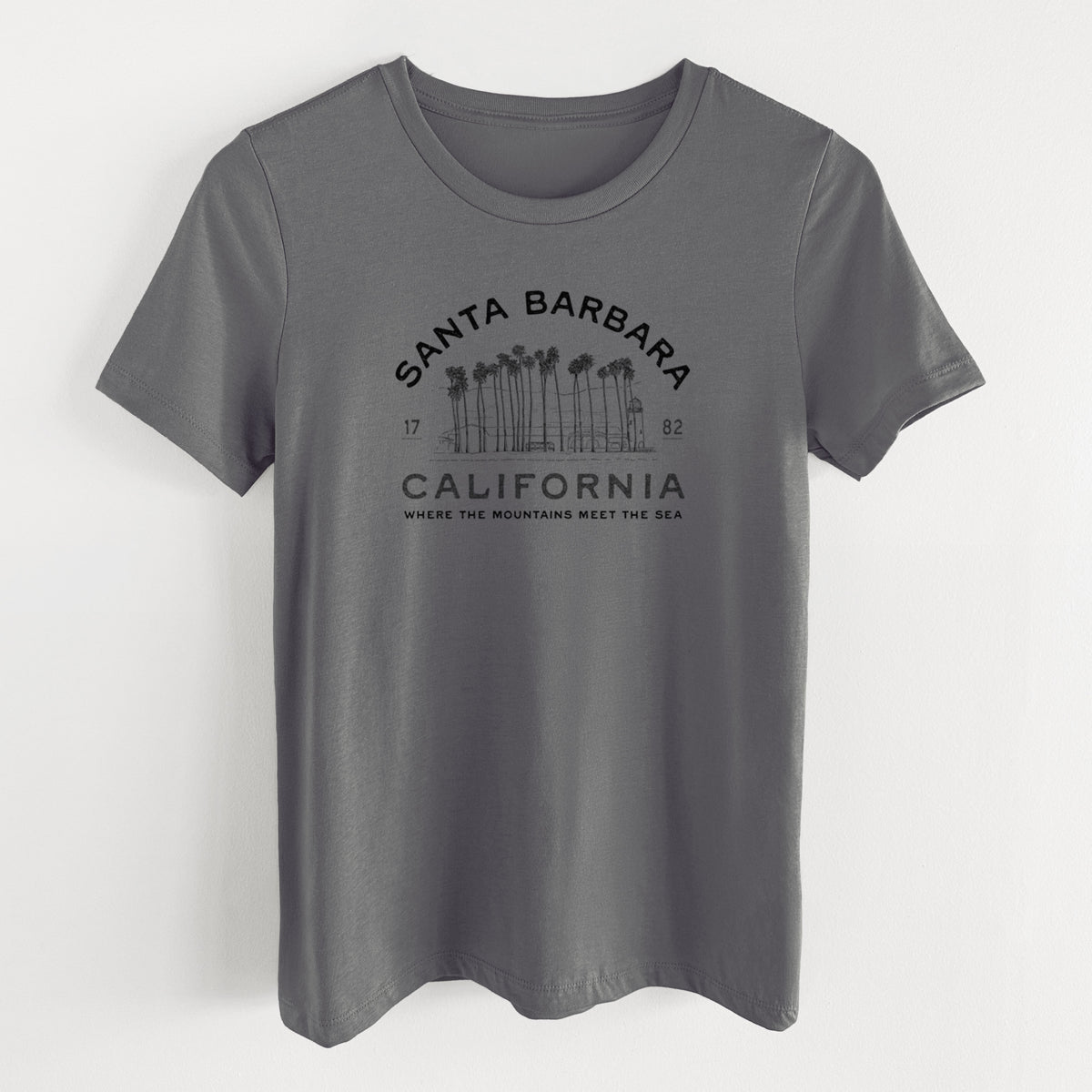 Santa Barbara California - Row of Palms - Women's Lightweight Relaxed Fit 100% Cotton Crewneck