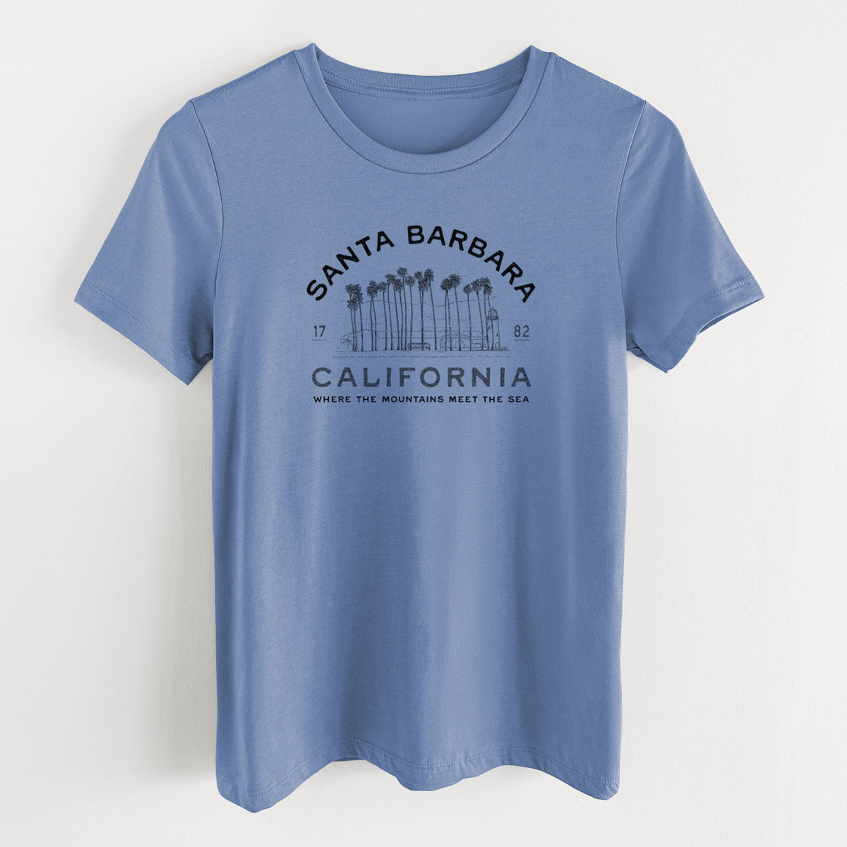 Santa Barbara California - Row of Palms - Women's Lightweight Relaxed Fit 100% Cotton Crewneck