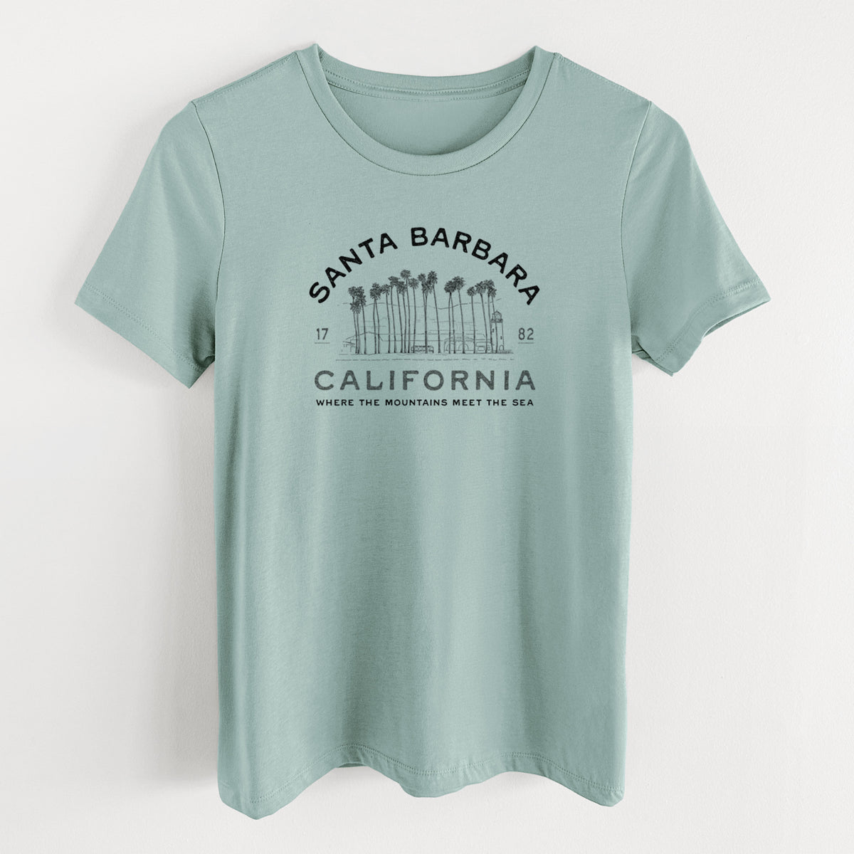 Santa Barbara California - Row of Palms - Women's Lightweight Relaxed Fit 100% Cotton Crewneck