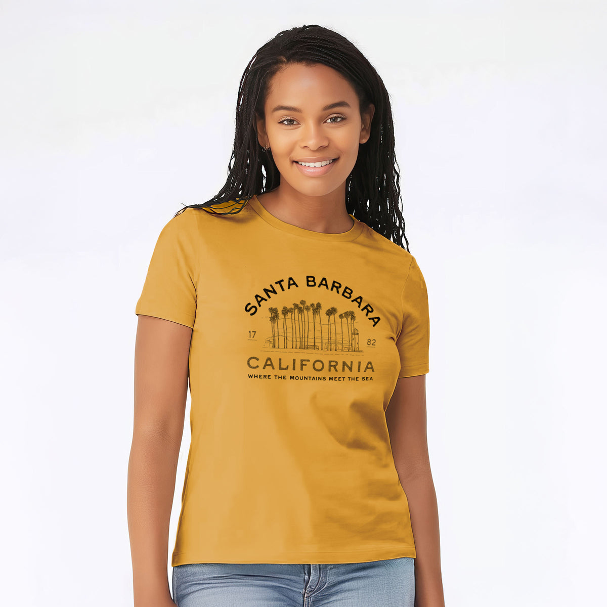 Santa Barbara California - Row of Palms - Women's Lightweight Relaxed Fit 100% Cotton Crewneck