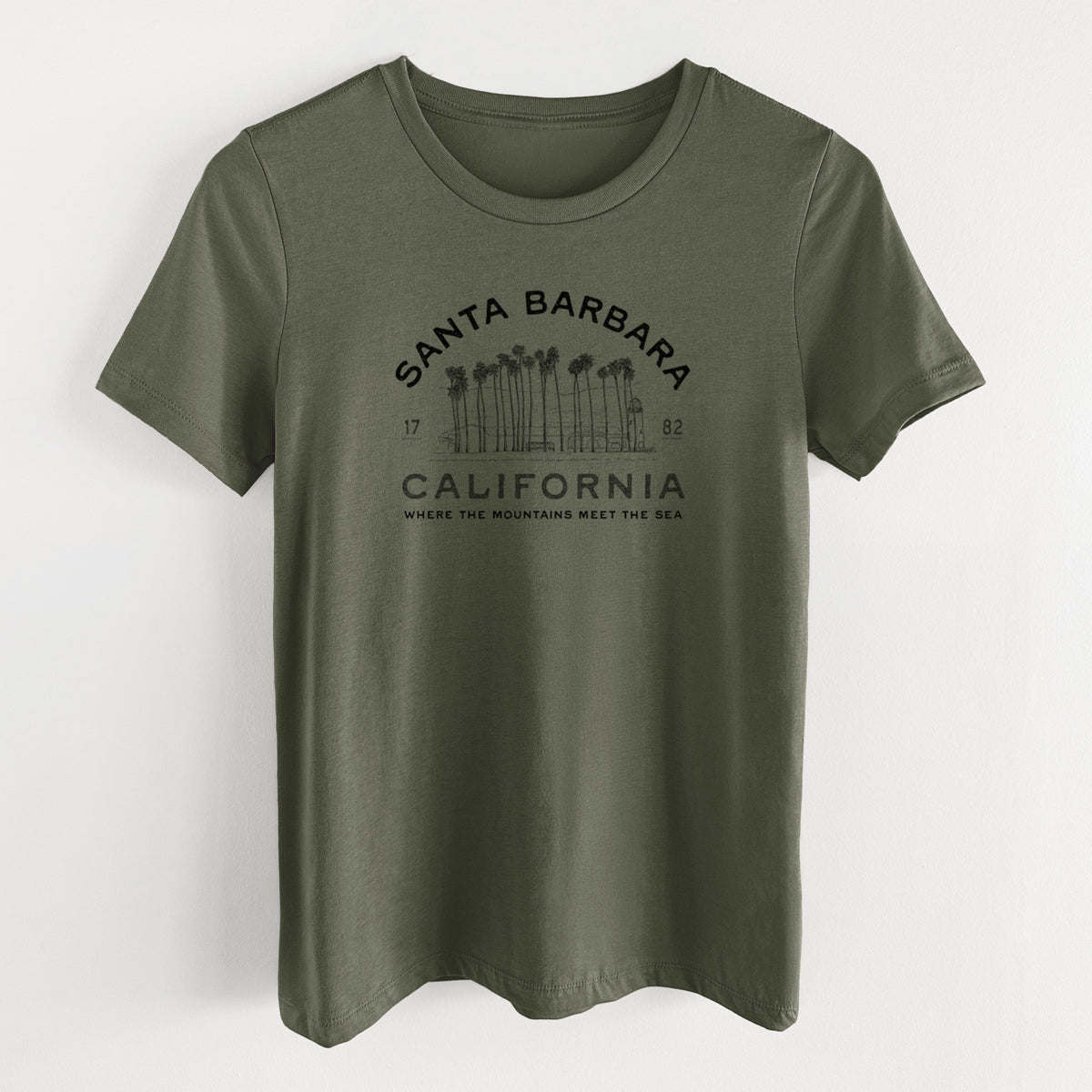 Santa Barbara California - Row of Palms - Women's Lightweight Relaxed Fit 100% Cotton Crewneck