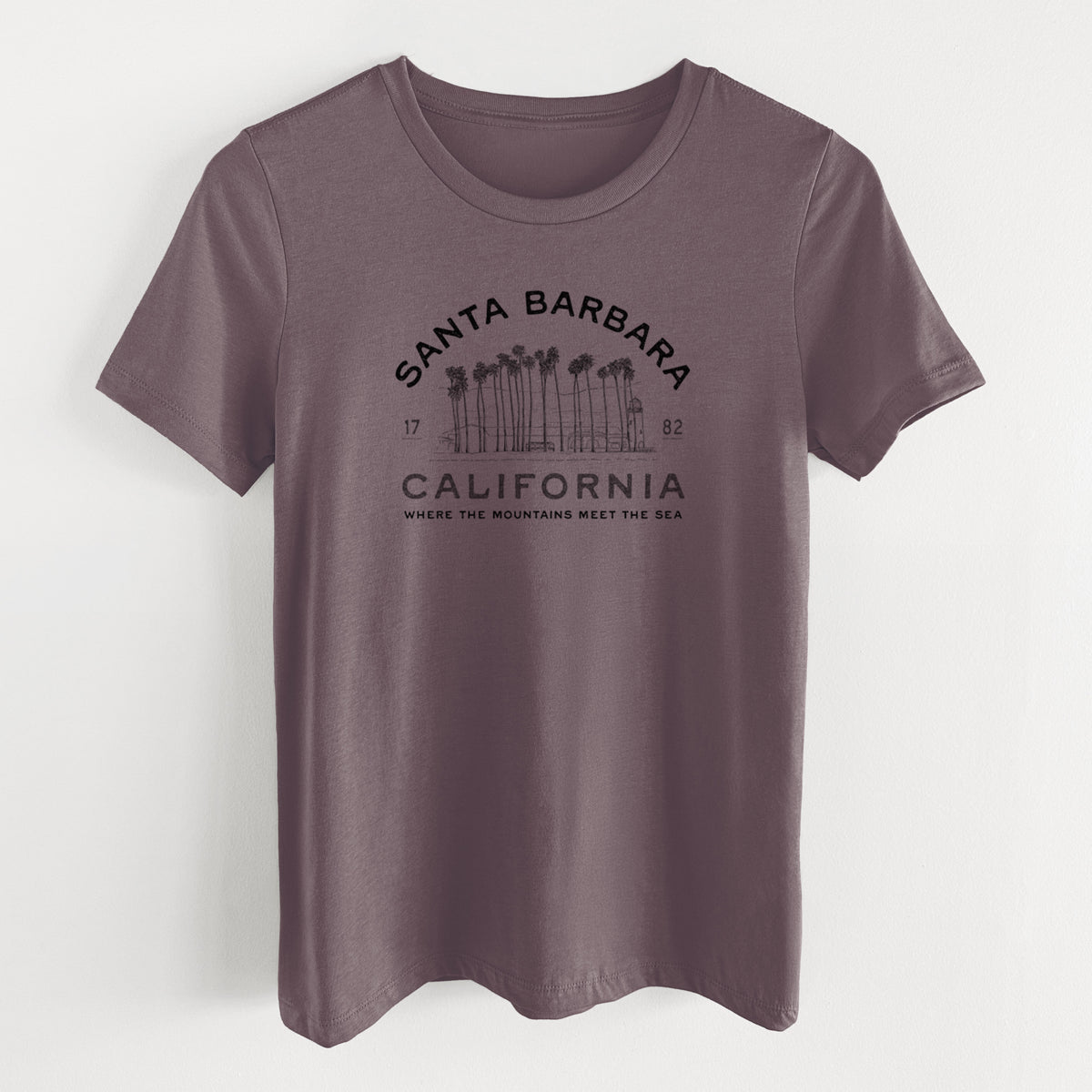 Santa Barbara California - Row of Palms - Women's Lightweight Relaxed Fit 100% Cotton Crewneck