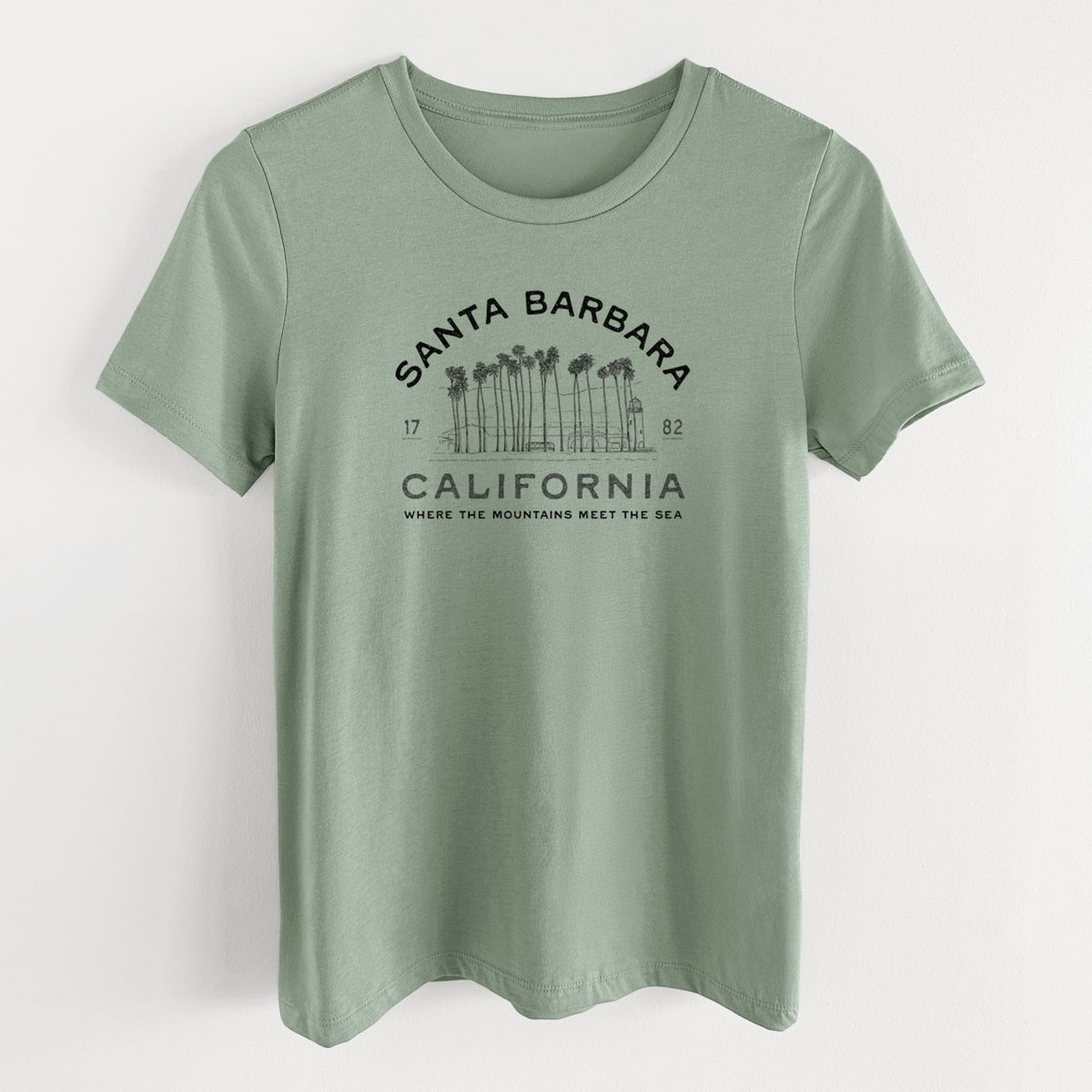 Santa Barbara California - Row of Palms - Women's Lightweight Relaxed Fit 100% Cotton Crewneck
