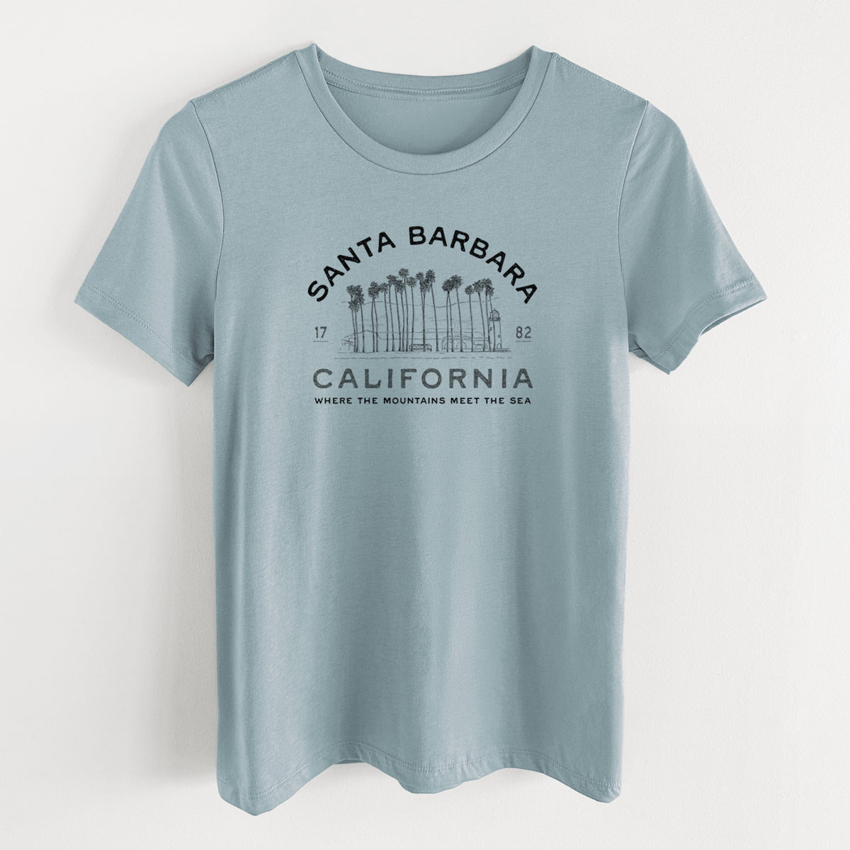 Santa Barbara California - Row of Palms - Women's Lightweight Relaxed Fit 100% Cotton Crewneck
