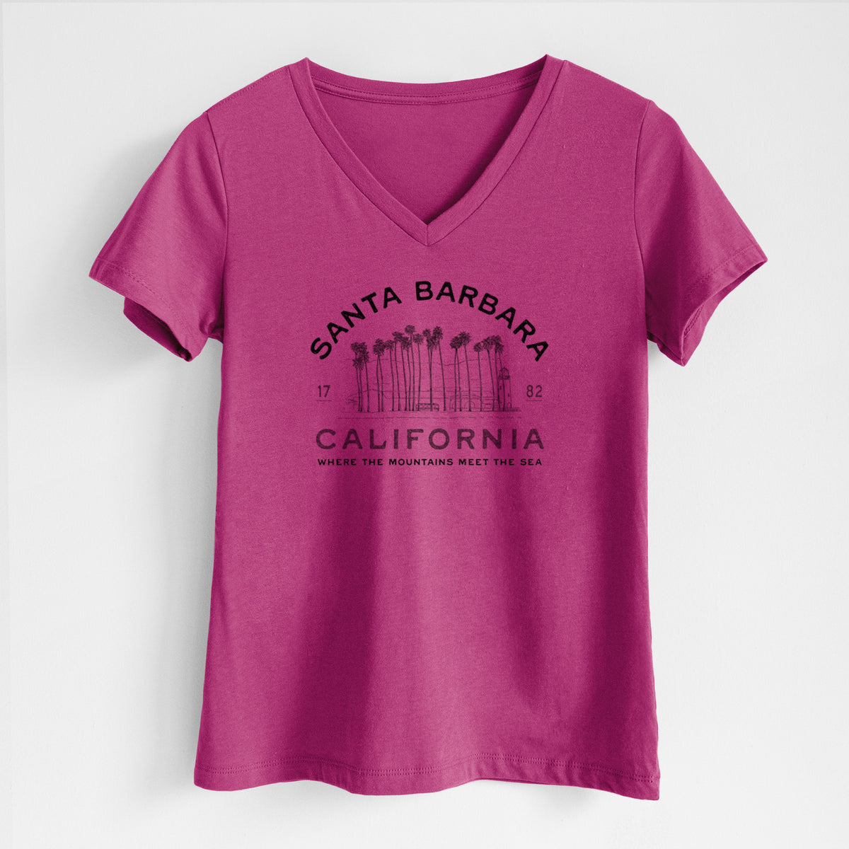 Santa Barbara California - Row of Palms - Women's Lightweight Relaxed Fit 100% Cotton V-neck