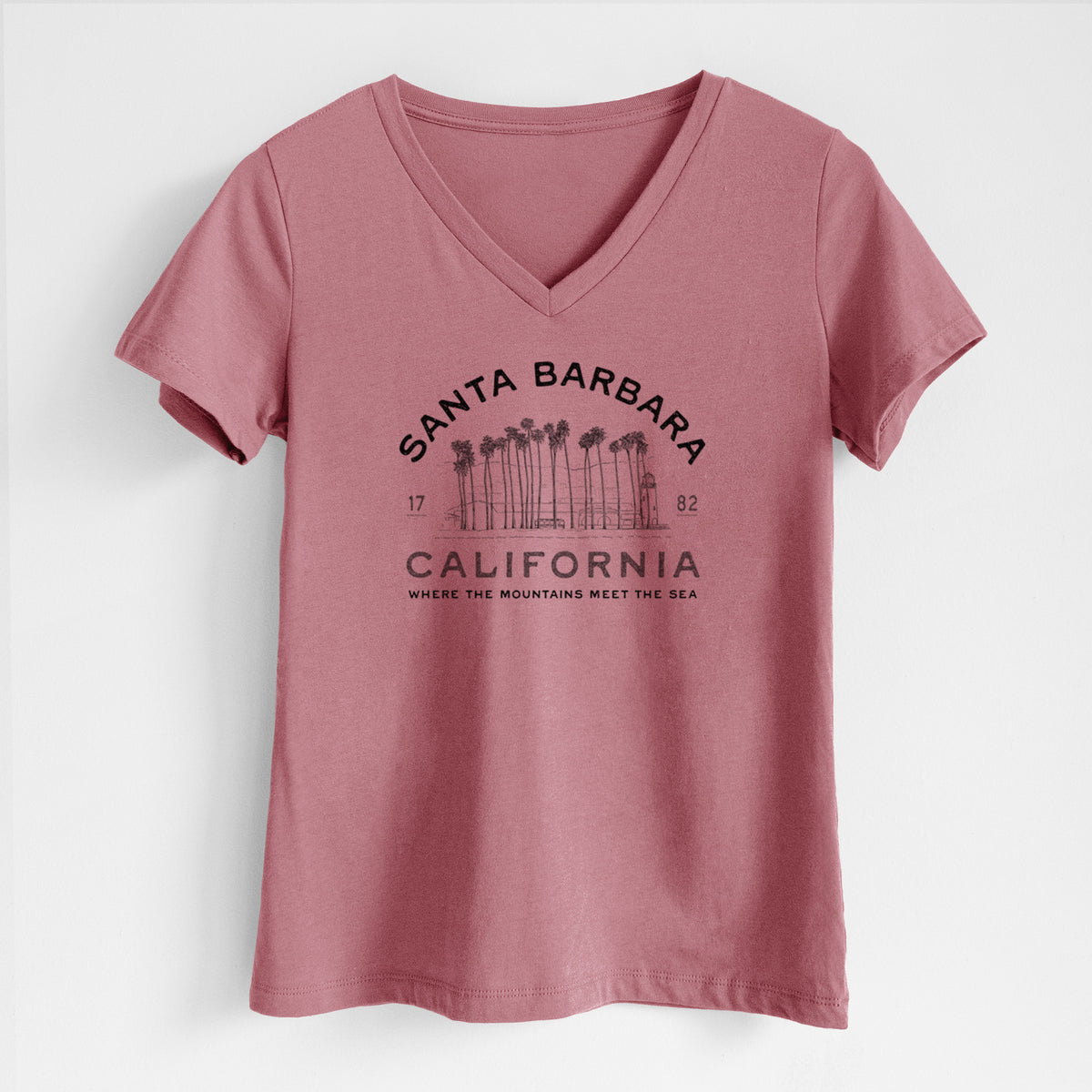 Santa Barbara California - Row of Palms - Women's Lightweight Relaxed Fit 100% Cotton V-neck
