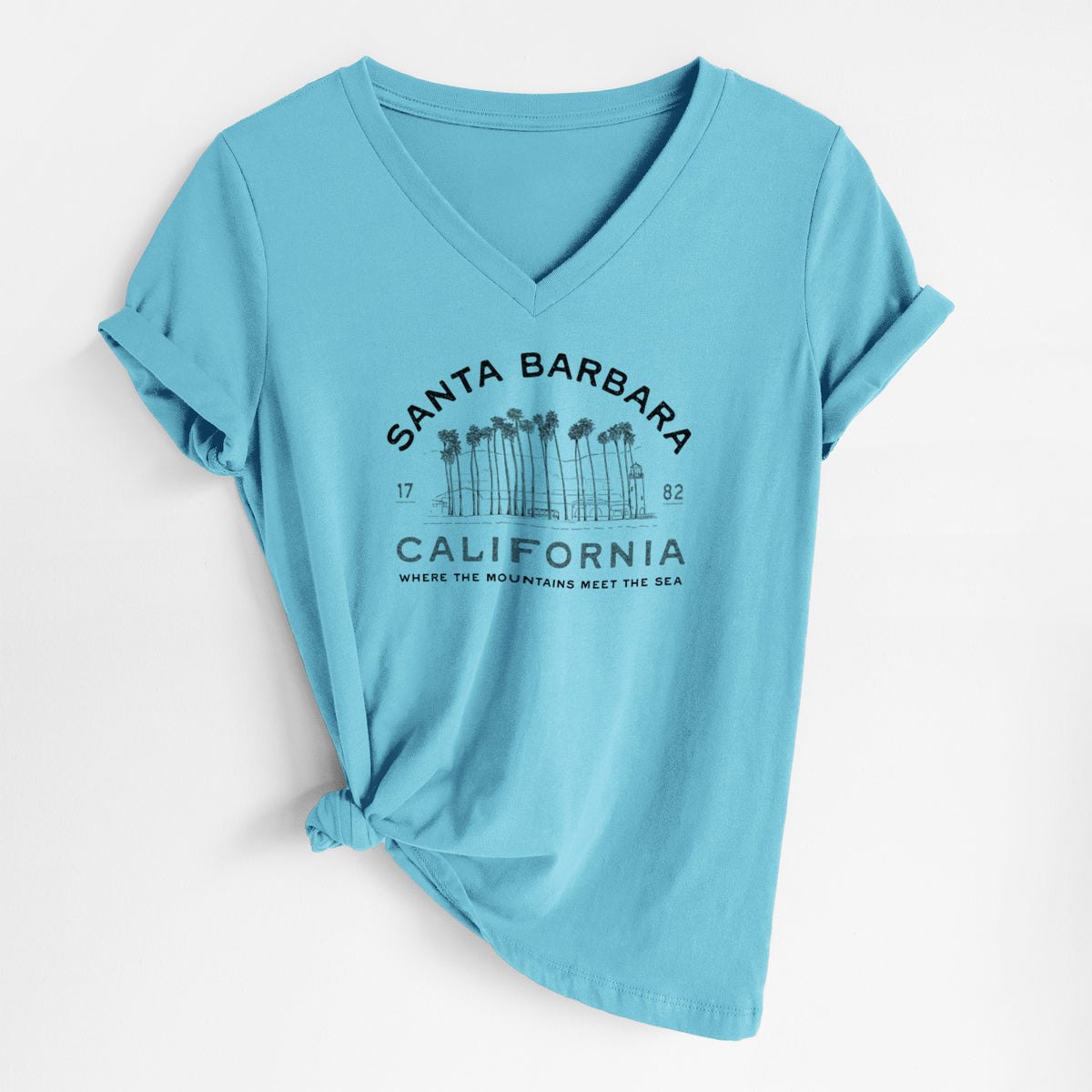 Santa Barbara California - Row of Palms - Women's Lightweight Relaxed Fit 100% Cotton V-neck
