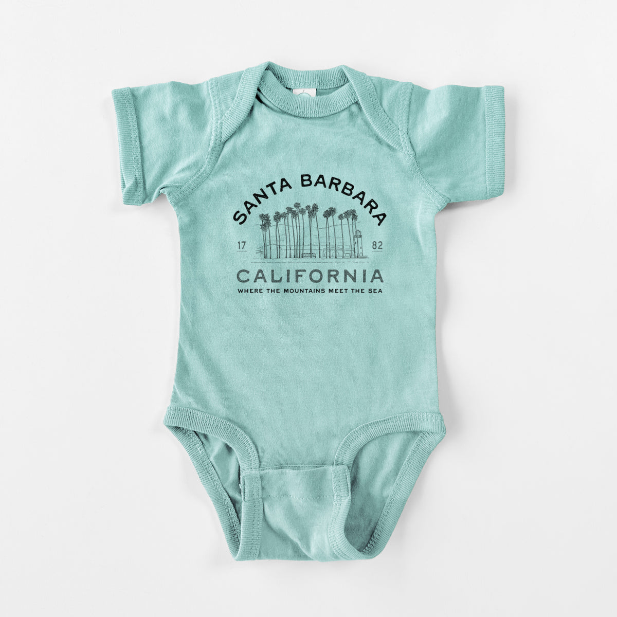 Santa Barbara California - Row of Palms - Baby Fine Jersey Bodysuit