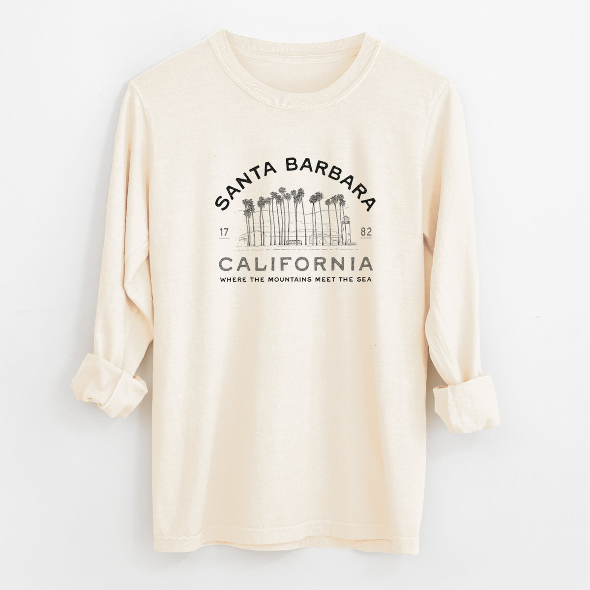 Santa Barbara California - Row of Palms - Unisex Comfort Colors 100% Cotton Long Sleeve