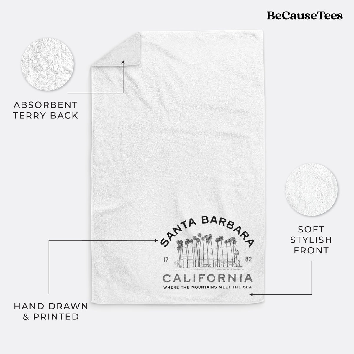 Santa Barbara California - Row of Palms Premium Decorative Hand Towel