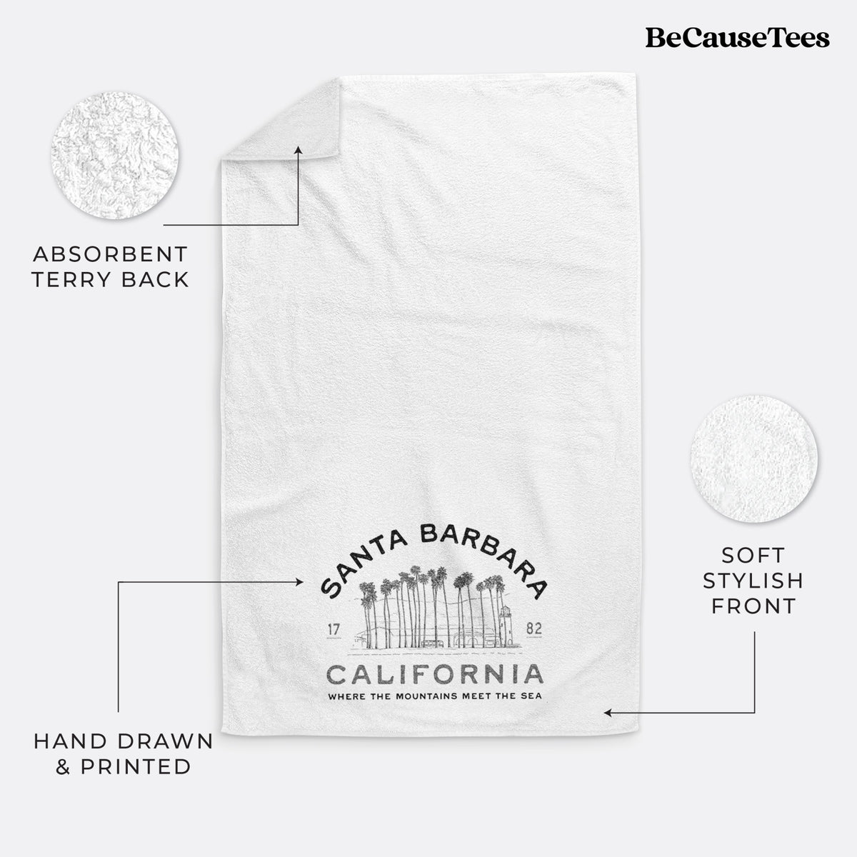 Santa Barbara California - Row of Palms Premium Decorative Hand Towel