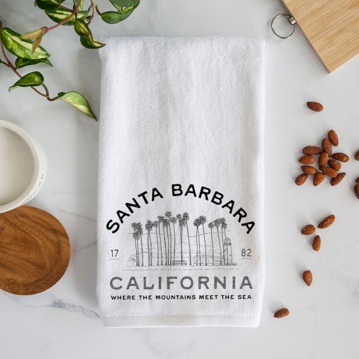 Santa Barbara California - Row of Palms Premium Decorative Hand Towel