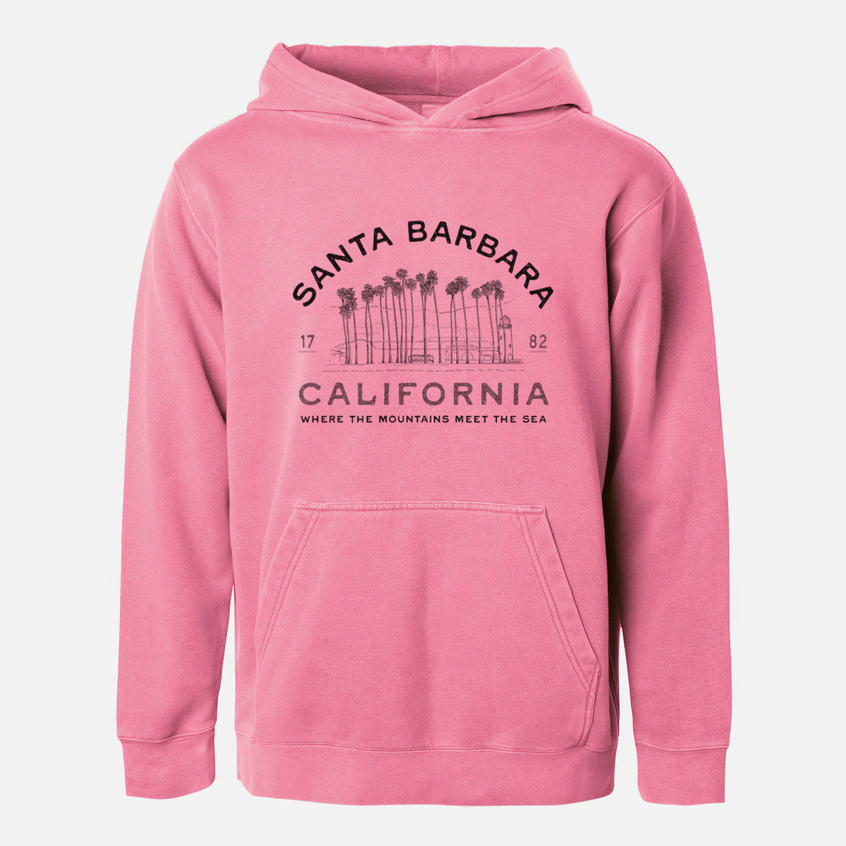 Santa Barbara California - Row of Palms - Youth Pigment Dyed Hoodie