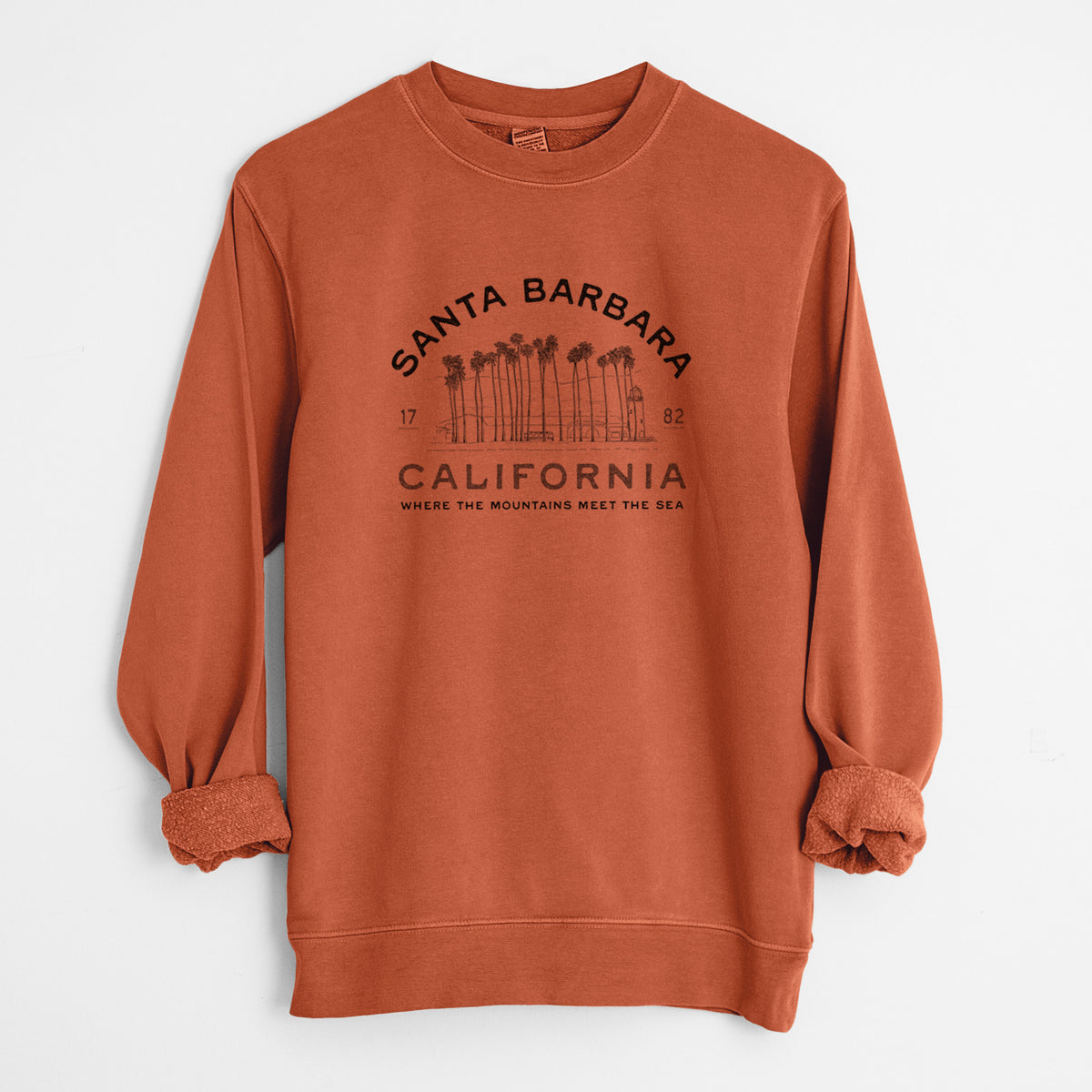 Santa Barbara California - Row of Palms - Unisex Pigment Dyed Crew Sweatshirt