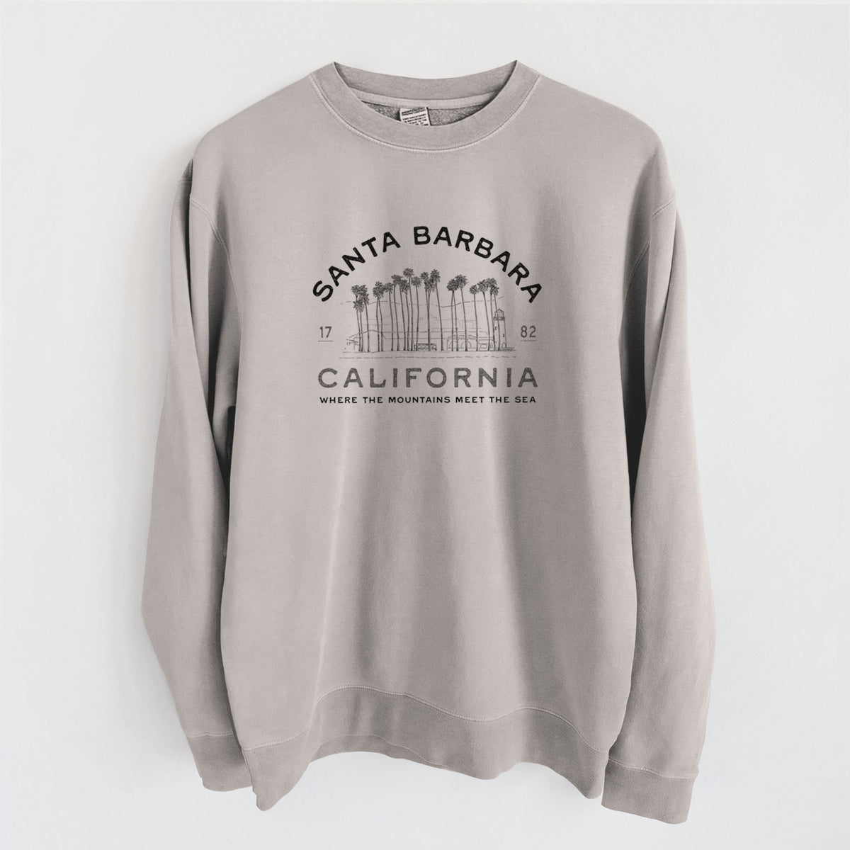 Santa Barbara California - Row of Palms - Unisex Pigment Dyed Crew Sweatshirt
