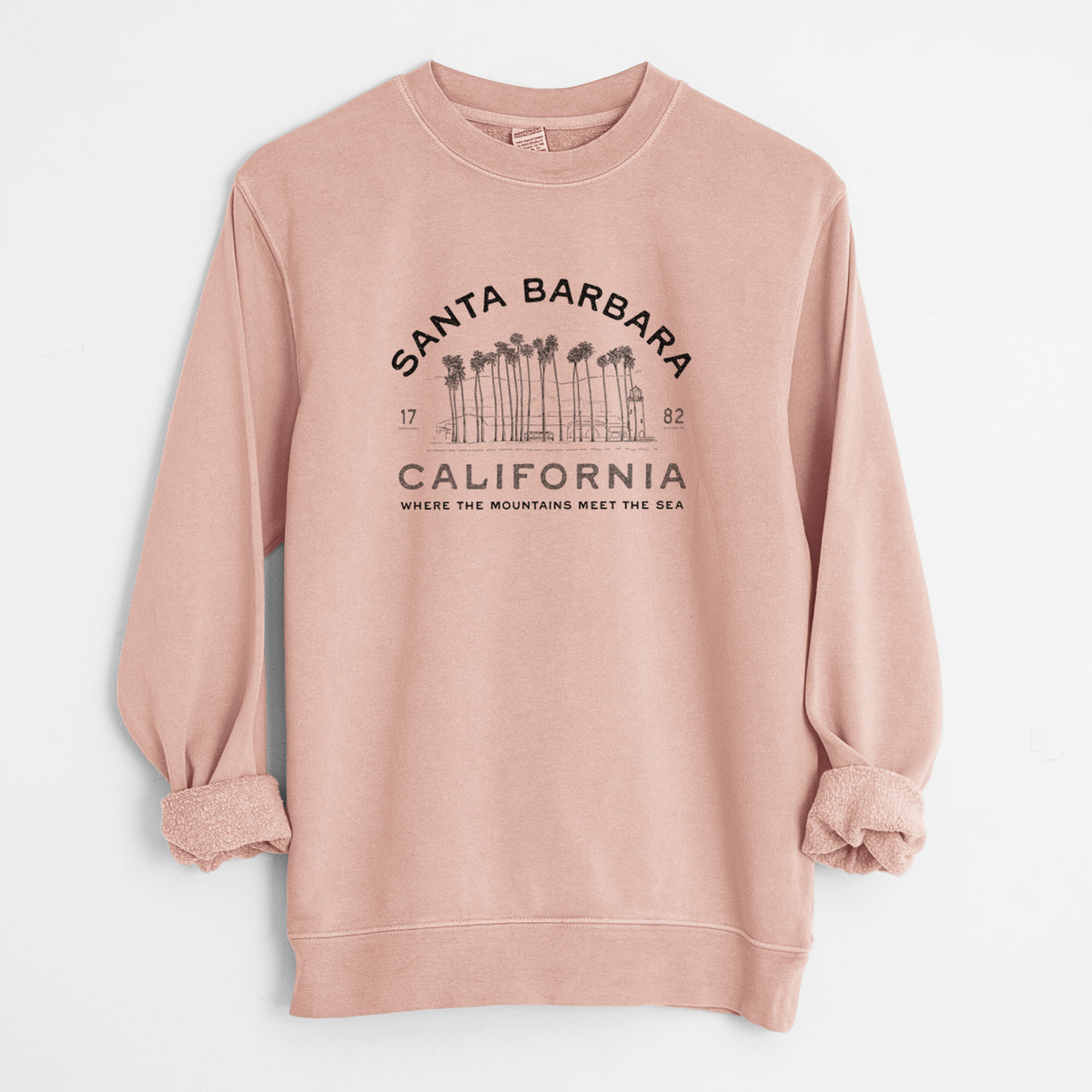 Santa Barbara California - Row of Palms - Unisex Pigment Dyed Crew Sweatshirt