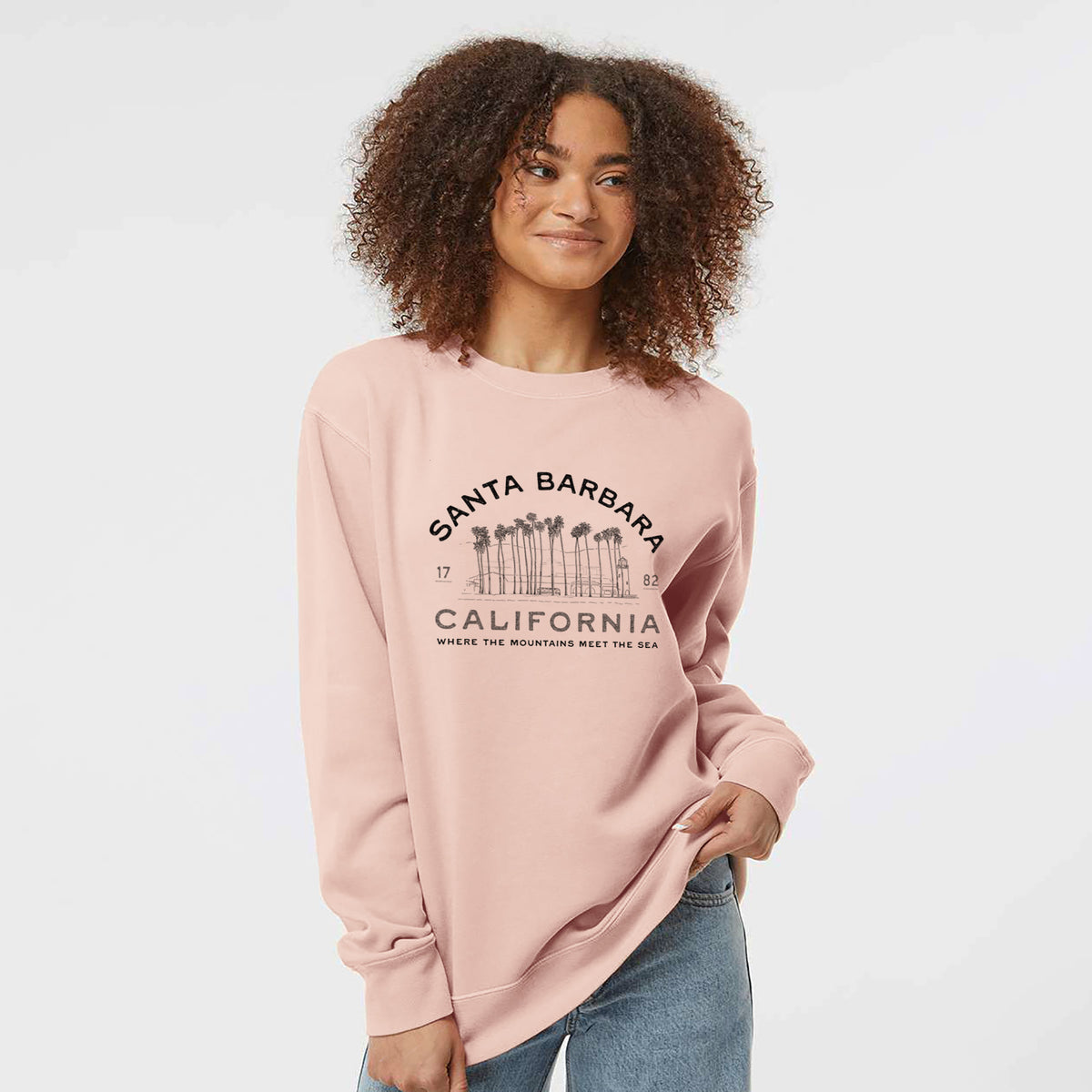 Santa Barbara California - Row of Palms - Unisex Pigment Dyed Crew Sweatshirt