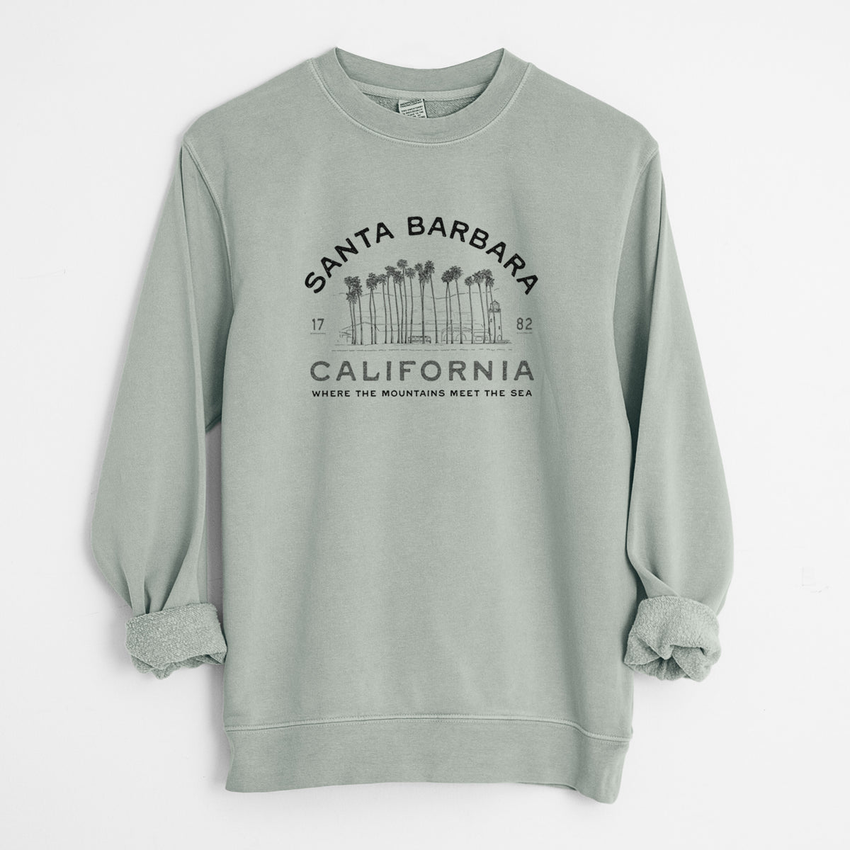 Santa Barbara California - Row of Palms - Unisex Pigment Dyed Crew Sweatshirt