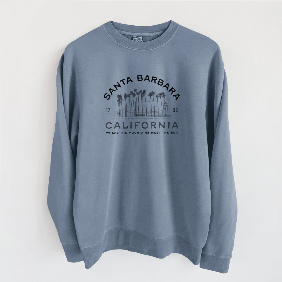 Santa Barbara California - Row of Palms - Unisex Pigment Dyed Crew Sweatshirt