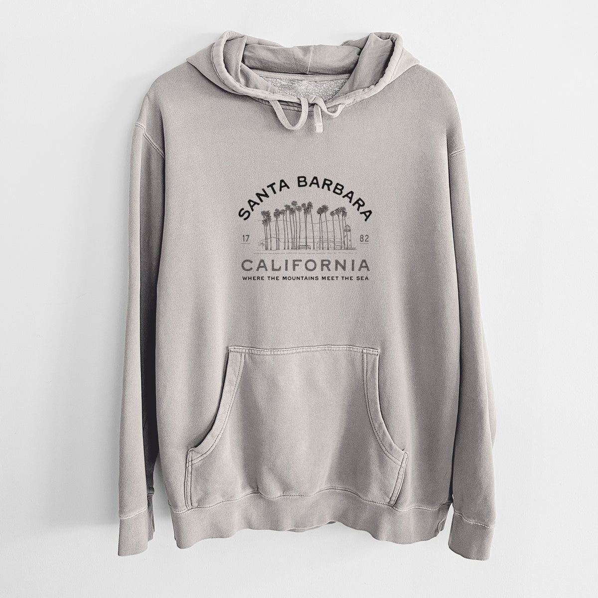 Santa Barbara California - Row of Palms - Unisex Pigment Dyed Hoodie