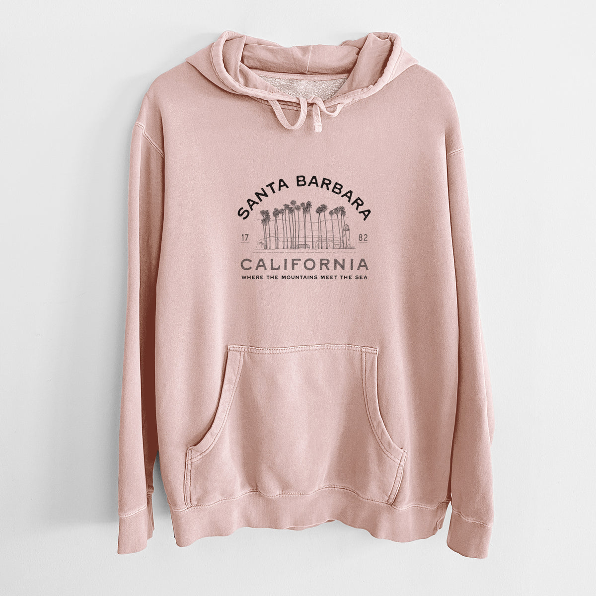 Santa Barbara California - Row of Palms - Unisex Pigment Dyed Hoodie
