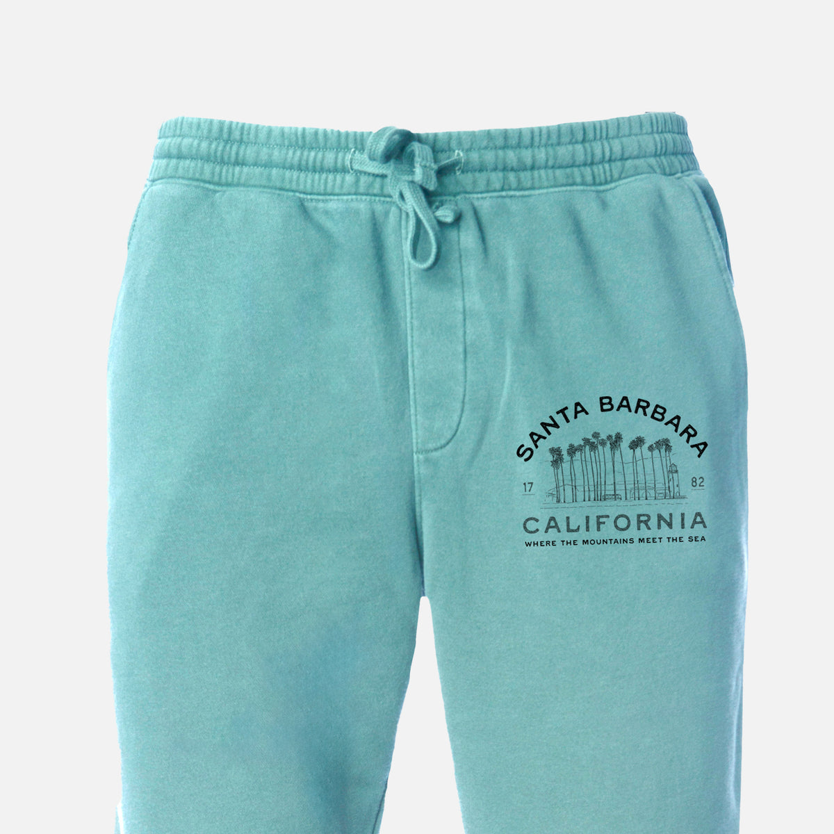 Santa Barbara California - Row of Palms - Unisex Pigment Dyed Sweatpants