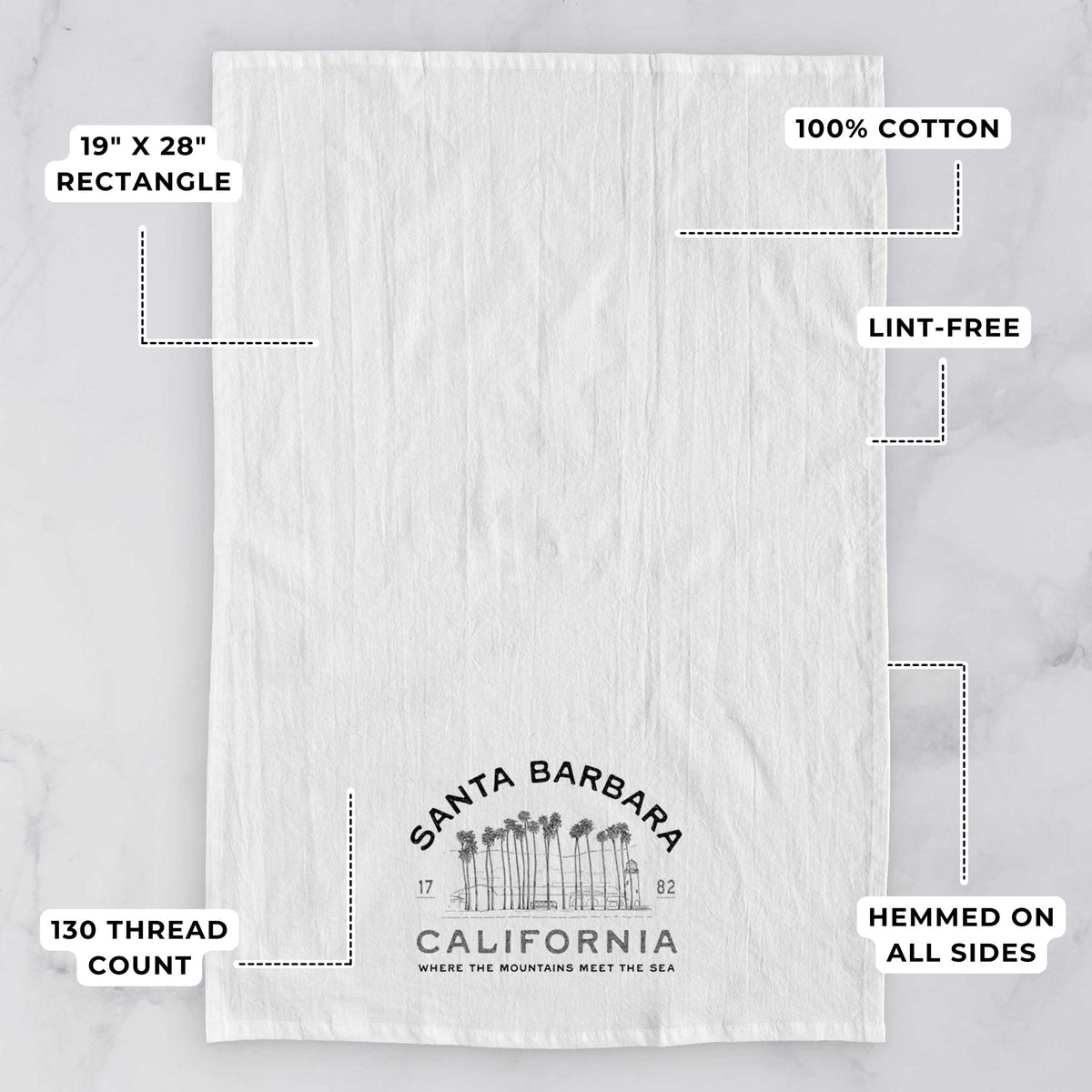 Santa Barbara California - Row of Palms Tea Towel