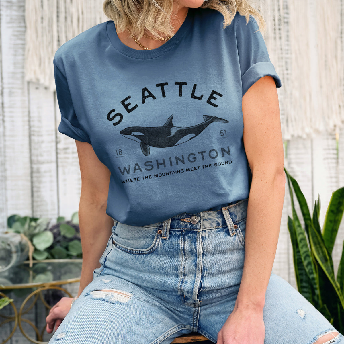 Seattle Washington - Orca - Lightweight 100% Cotton Unisex Crewneck