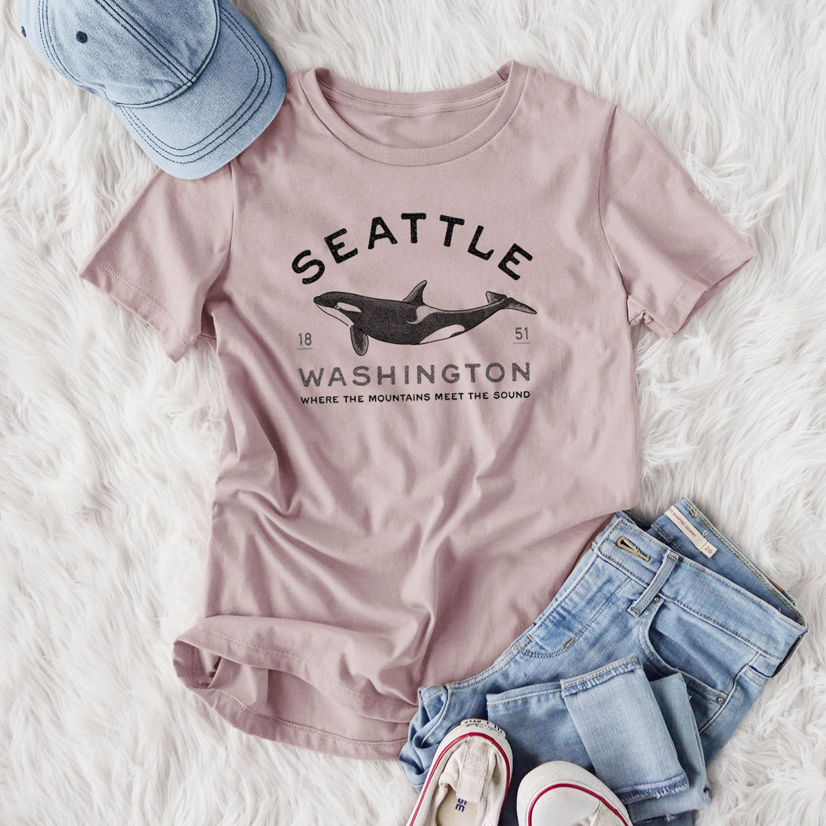 Seattle Washington - Orca - Women's Lightweight Relaxed Fit 100% Cotton Crewneck