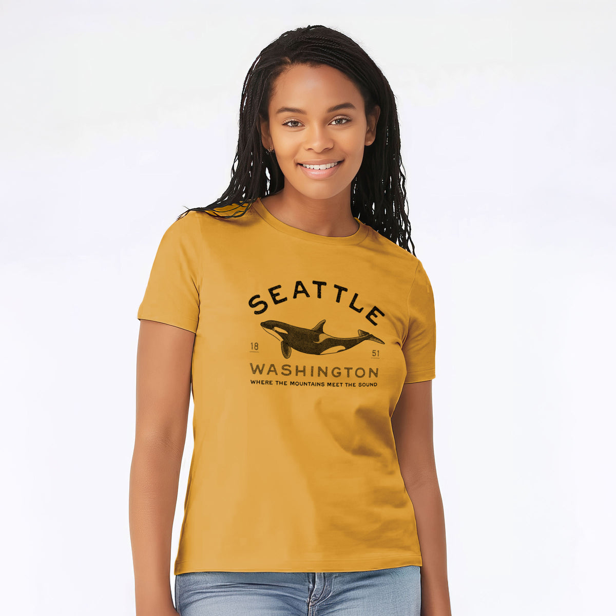 Seattle Washington - Orca - Women's Lightweight Relaxed Fit 100% Cotton Crewneck