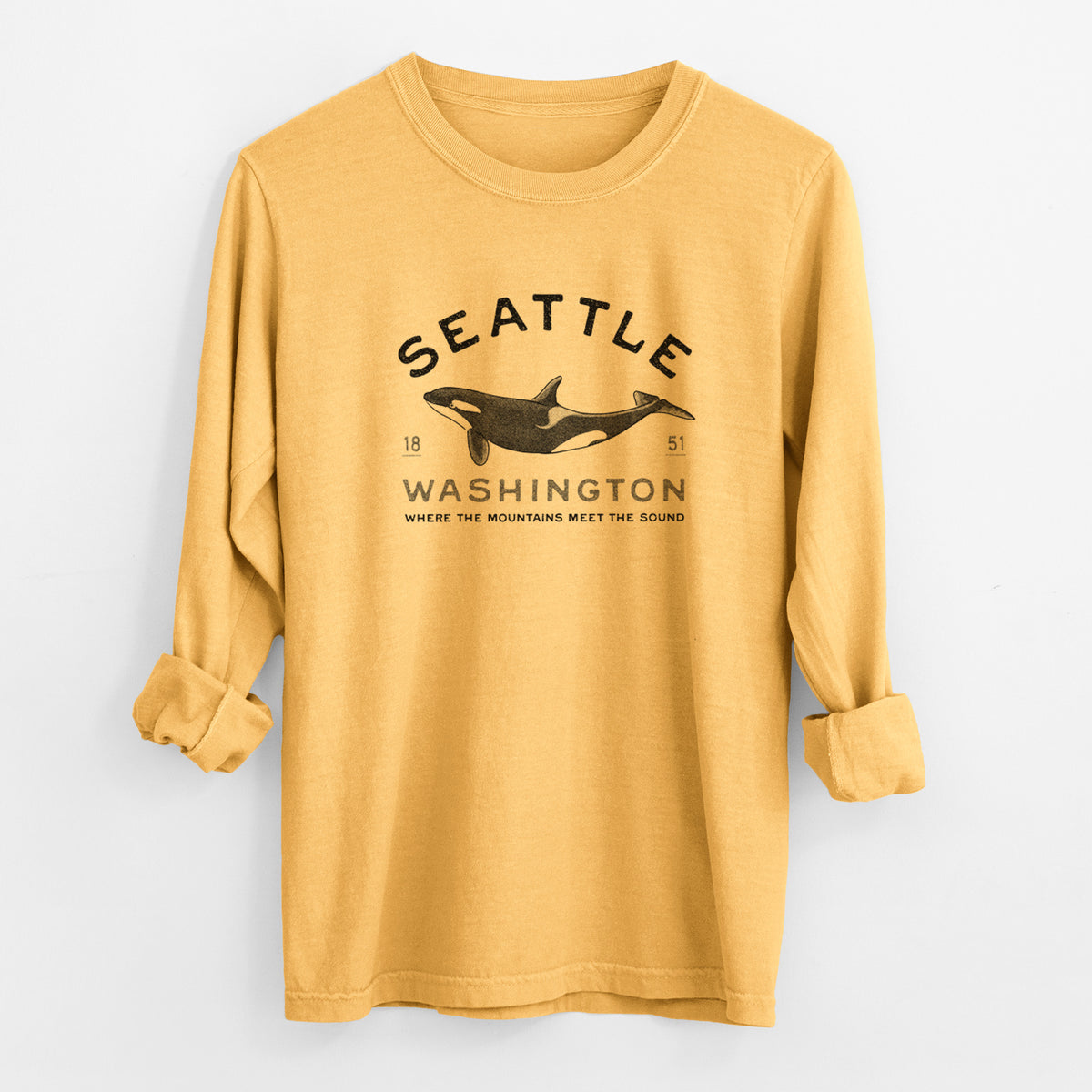 Seattle Washington - Orca - Unisex Comfort Colors 100% Cotton Long Sleeve