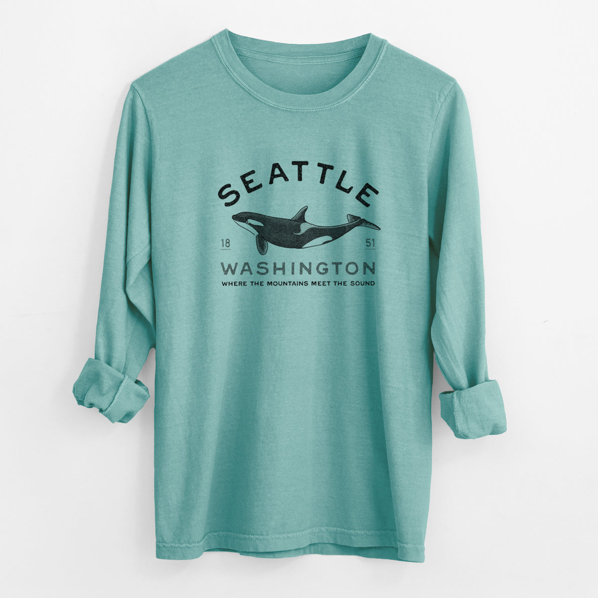 Seattle Washington - Orca - Unisex Comfort Colors 100% Cotton Long Sleeve
