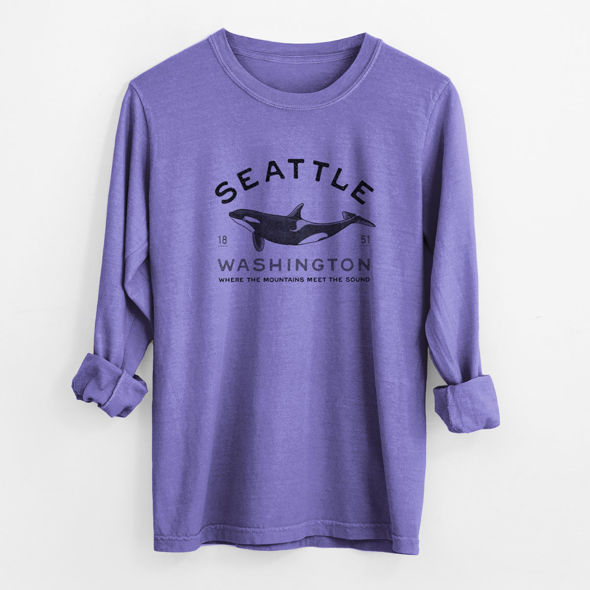 Seattle Washington - Orca - Unisex Comfort Colors 100% Cotton Long Sleeve