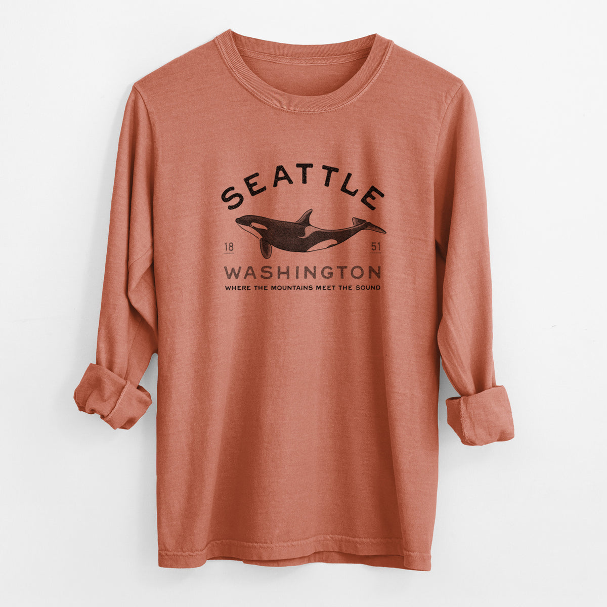 Seattle Washington - Orca - Unisex Comfort Colors 100% Cotton Long Sleeve