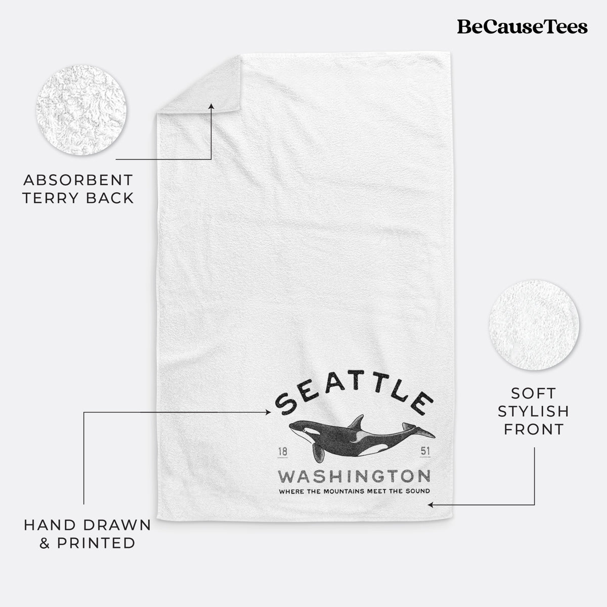Seattle Washington - Orca Premium Decorative Hand Towel