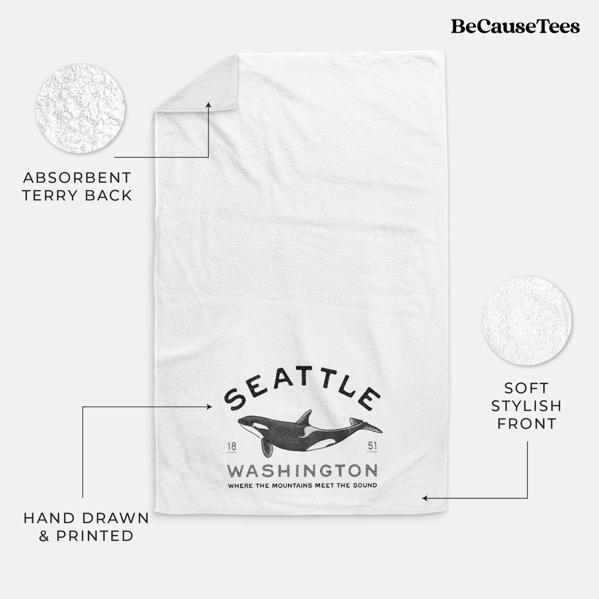 Seattle Washington - Orca Premium Decorative Hand Towel