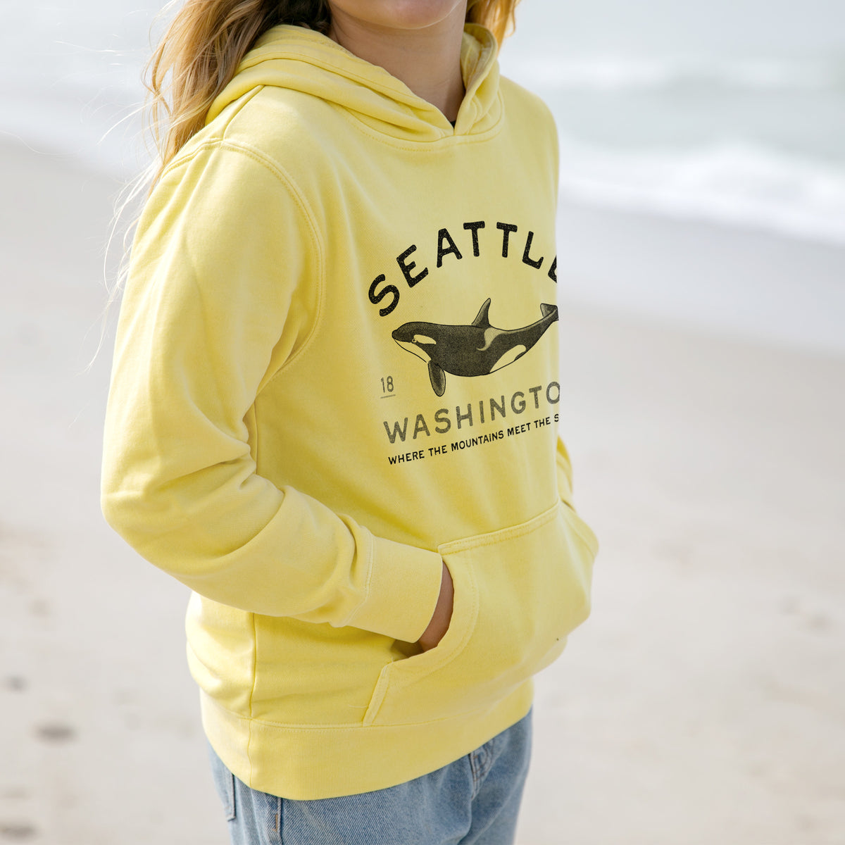 Seattle Washington - Orca - Youth Pigment Dyed Hoodie