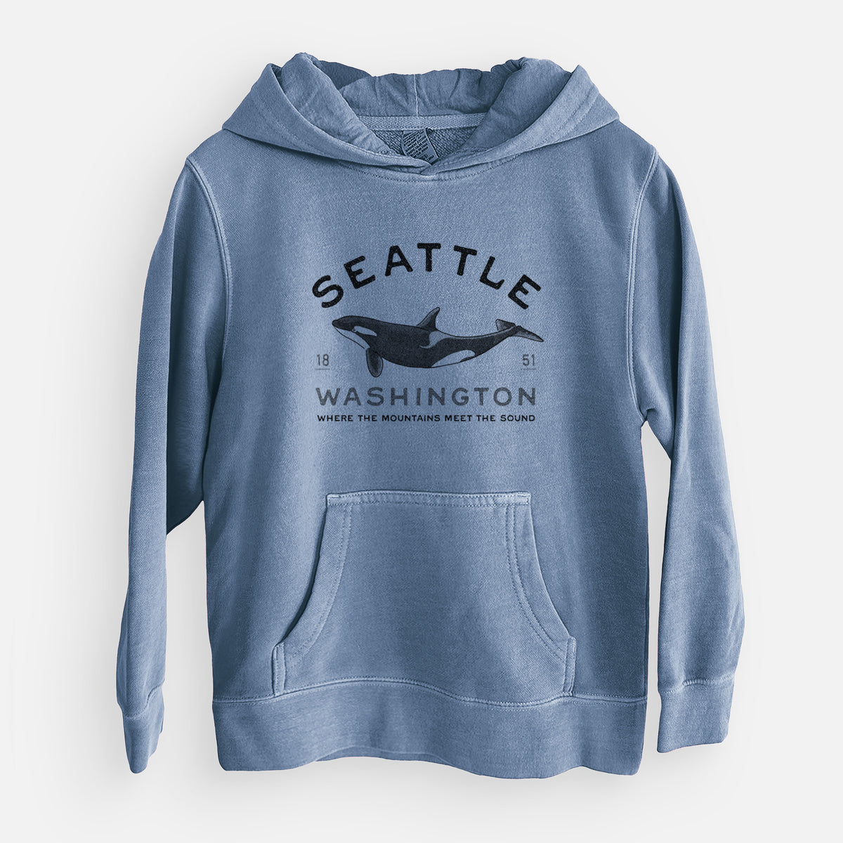 Seattle Washington - Orca - Youth Pigment Dyed Hoodie