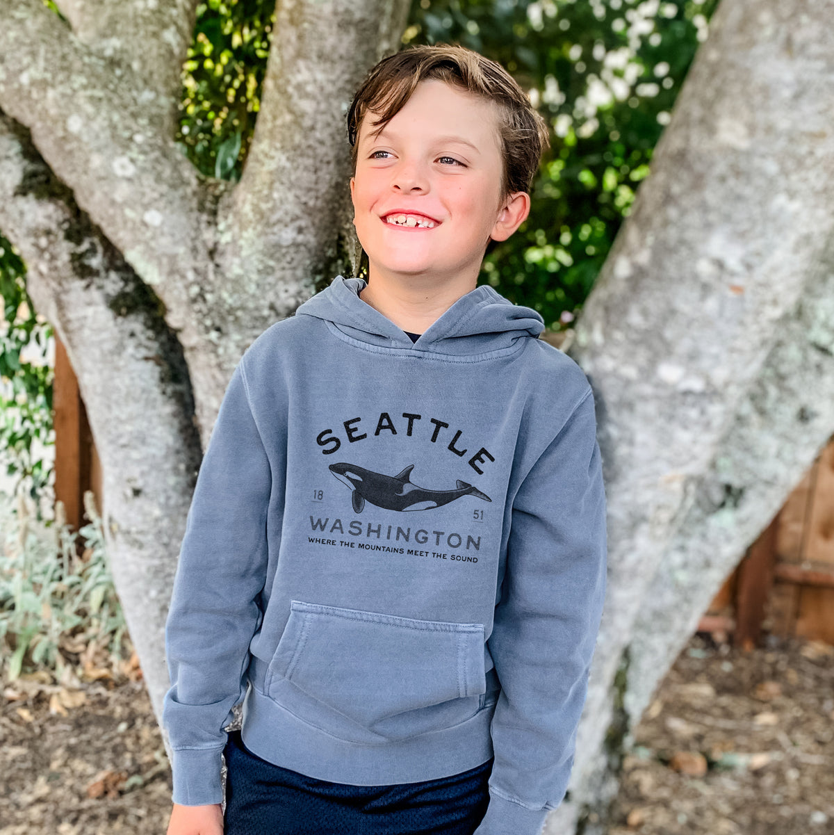 Seattle Washington - Orca - Youth Pigment Dyed Hoodie