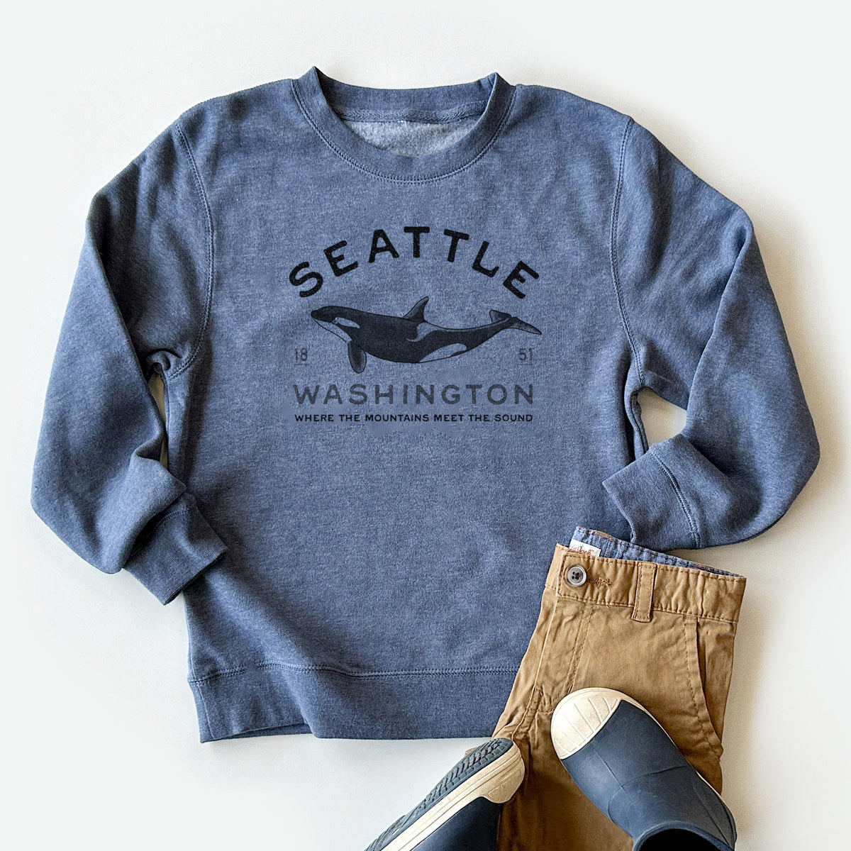 Seattle Washington - Orca - Youth Lightweight Crewneck Sweatshirt