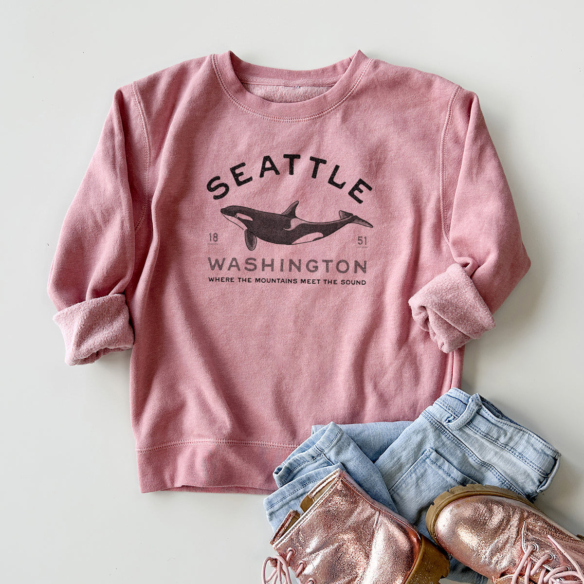 Seattle Washington - Orca - Youth Lightweight Crewneck Sweatshirt