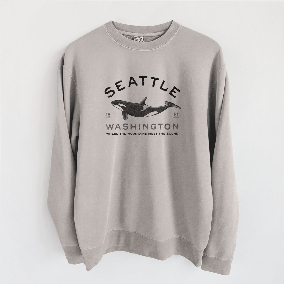 Seattle Washington - Orca - Unisex Pigment Dyed Crew Sweatshirt