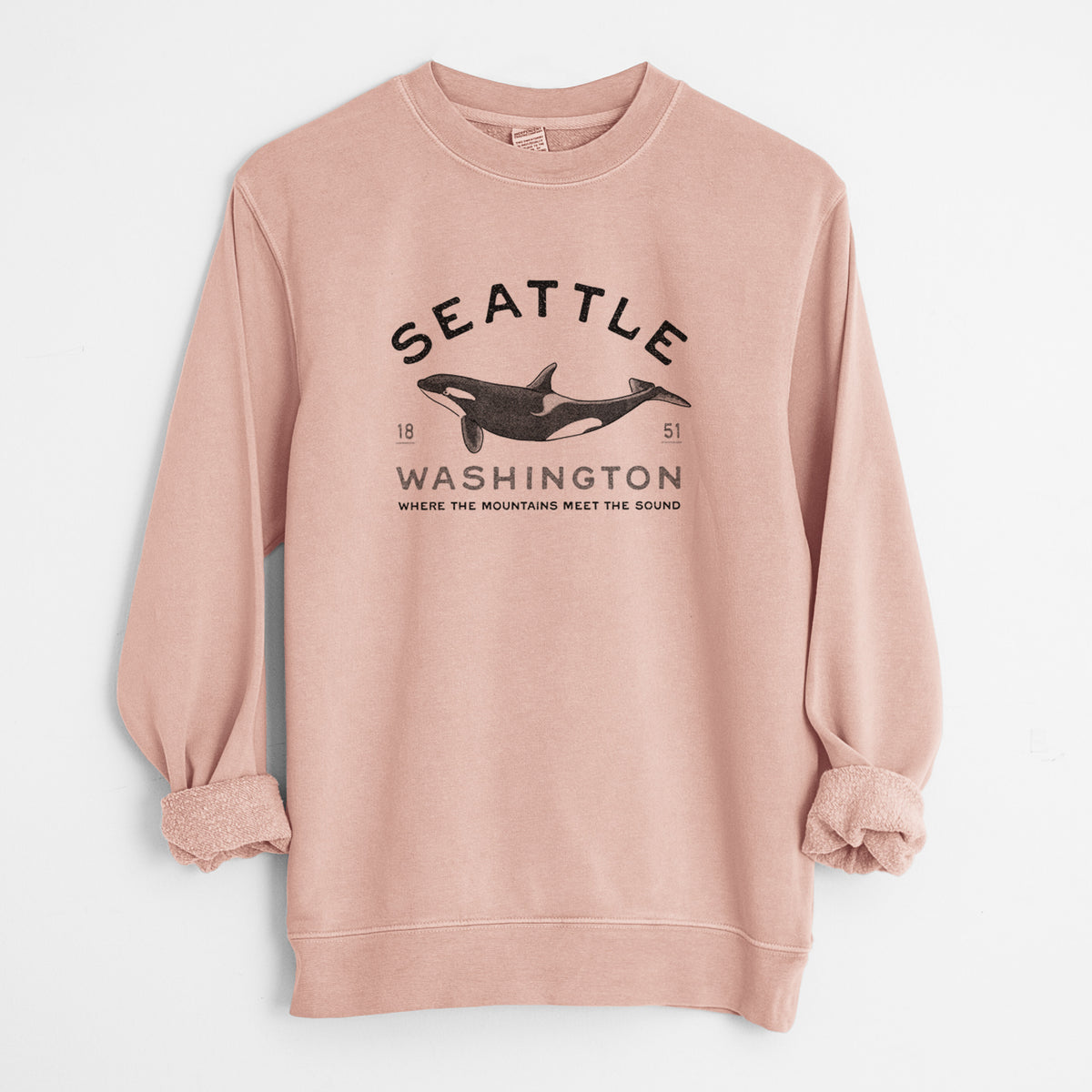 Seattle Washington - Orca - Unisex Pigment Dyed Crew Sweatshirt