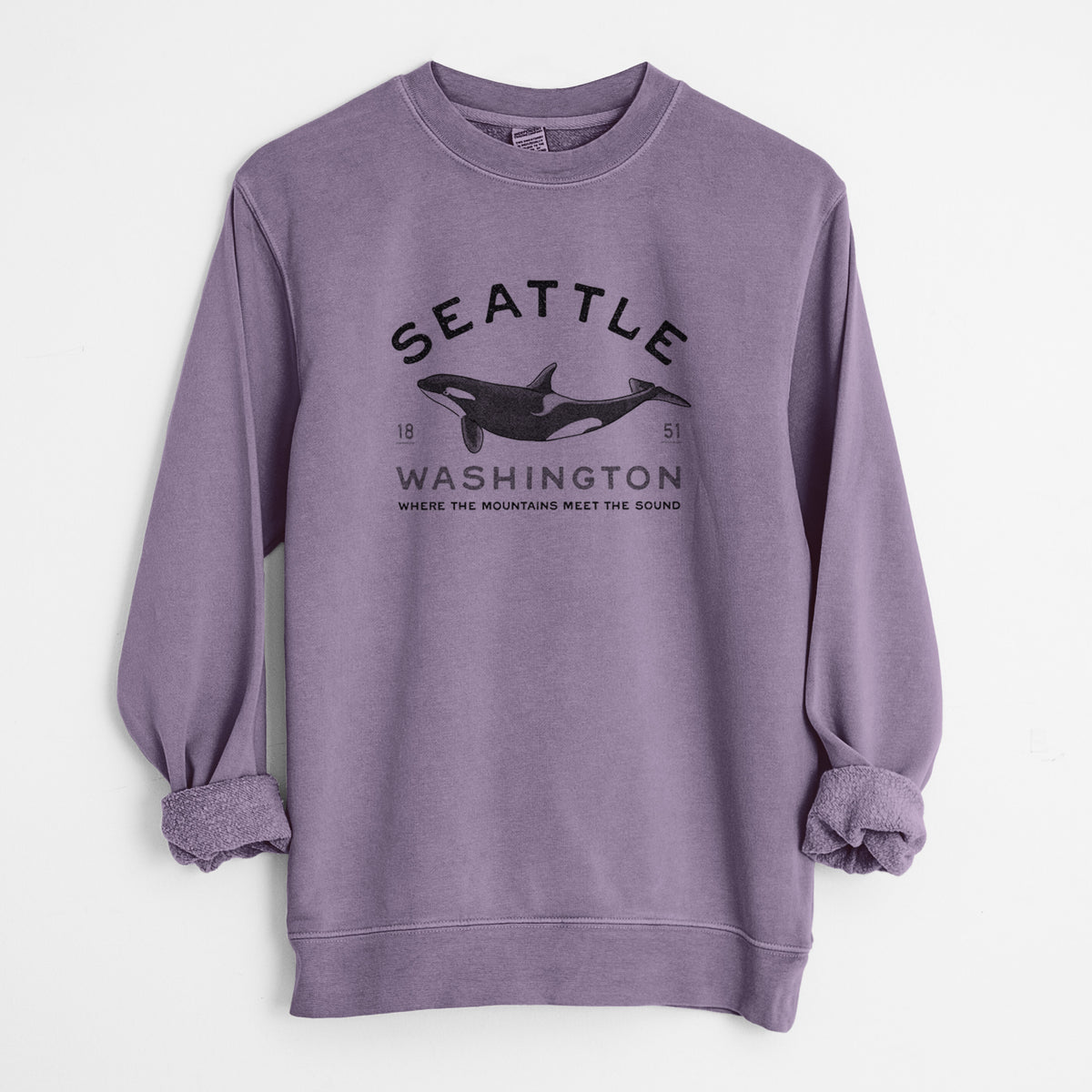 Seattle Washington - Orca - Unisex Pigment Dyed Crew Sweatshirt